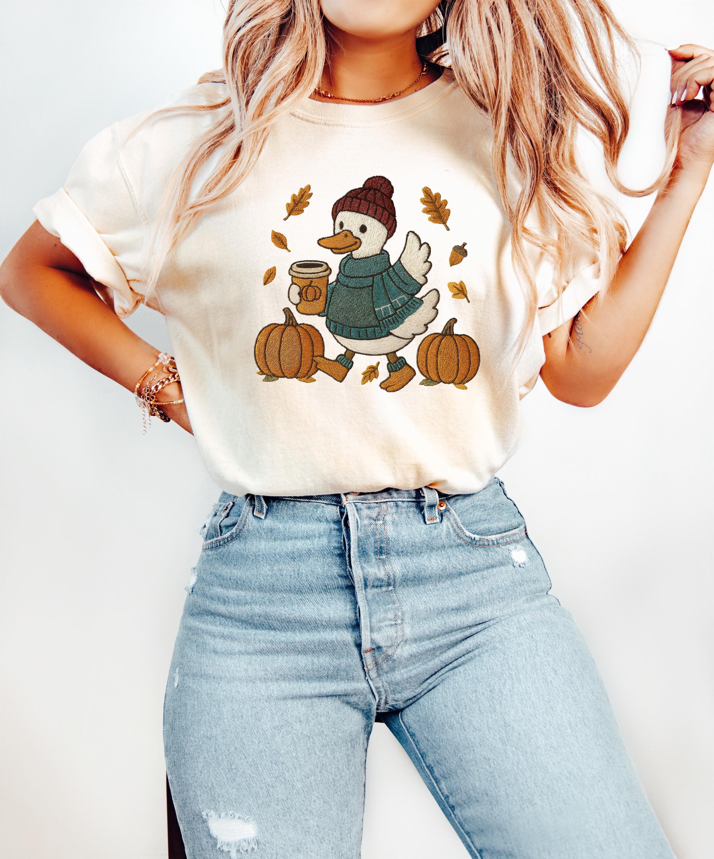 Cute Retro Fall Duck Comfort Colors Shirt, Autumn Design, Vintage Thanksgiving Pumpkin Shirt, Retro Fall Shirt, Pumpkin Spice Coffee
