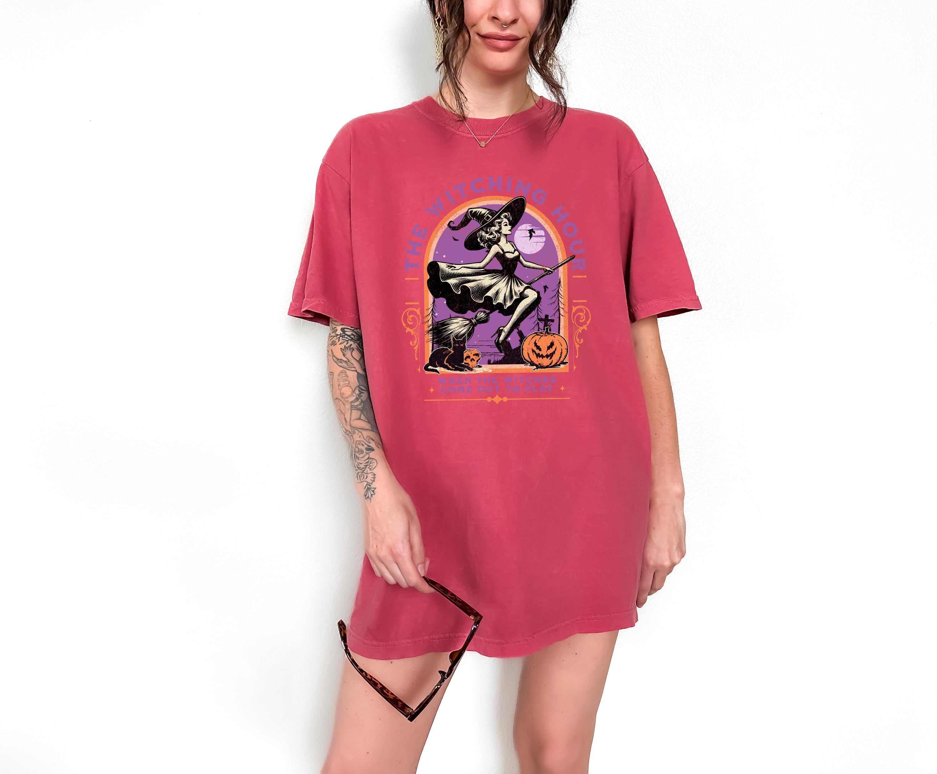 The Witching Hour Halloween Comfort Colors Shirt, Creep it Real Shirt, Spooky Witch Shirt, Retro Fall T-Shirt, Boxy Tee, Unisex Autumn T