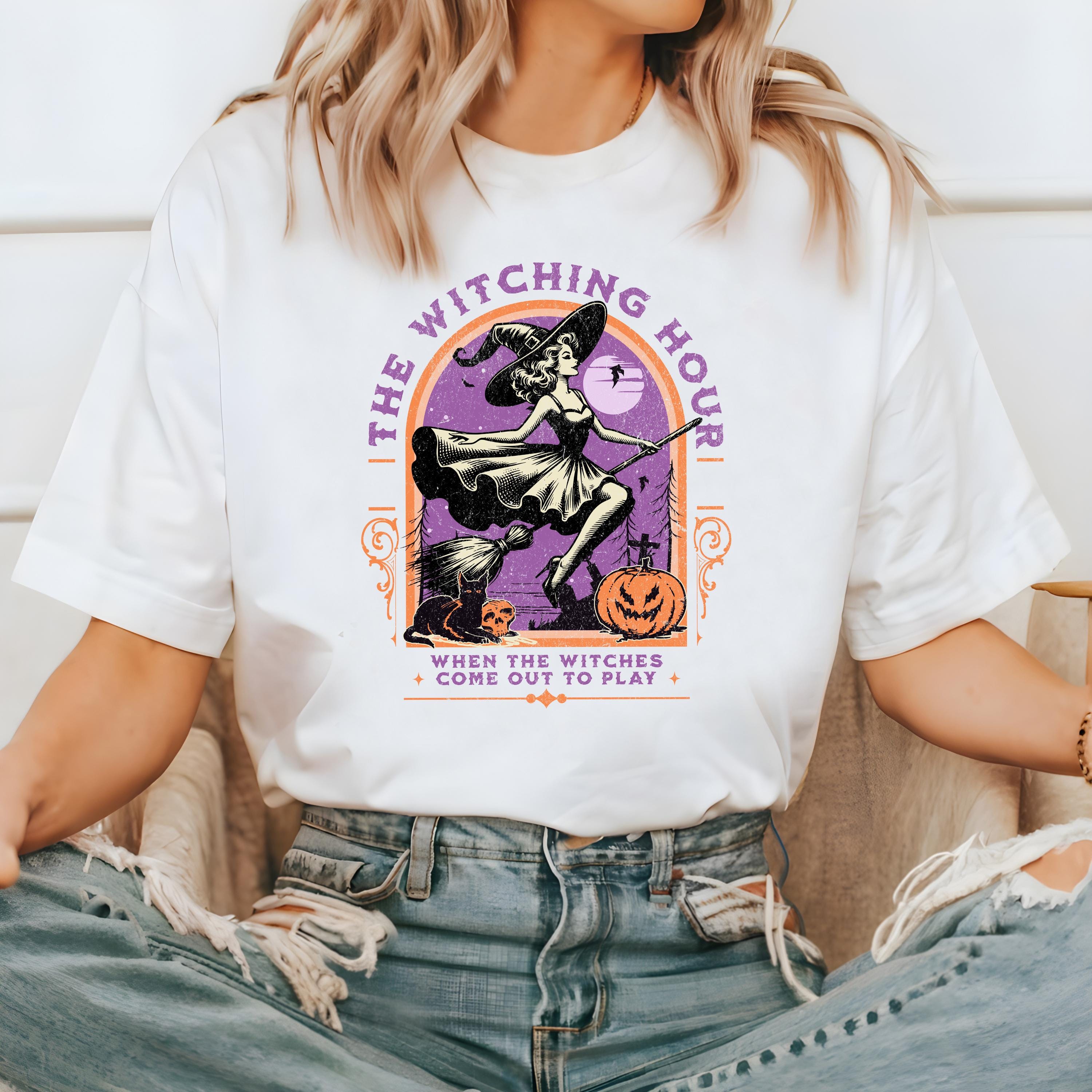 The Witching Hour Halloween Comfort Colors Shirt, Creep it Real Shirt, Spooky Witch Shirt, Retro Fall T-Shirt, Boxy Tee, Unisex Autumn T