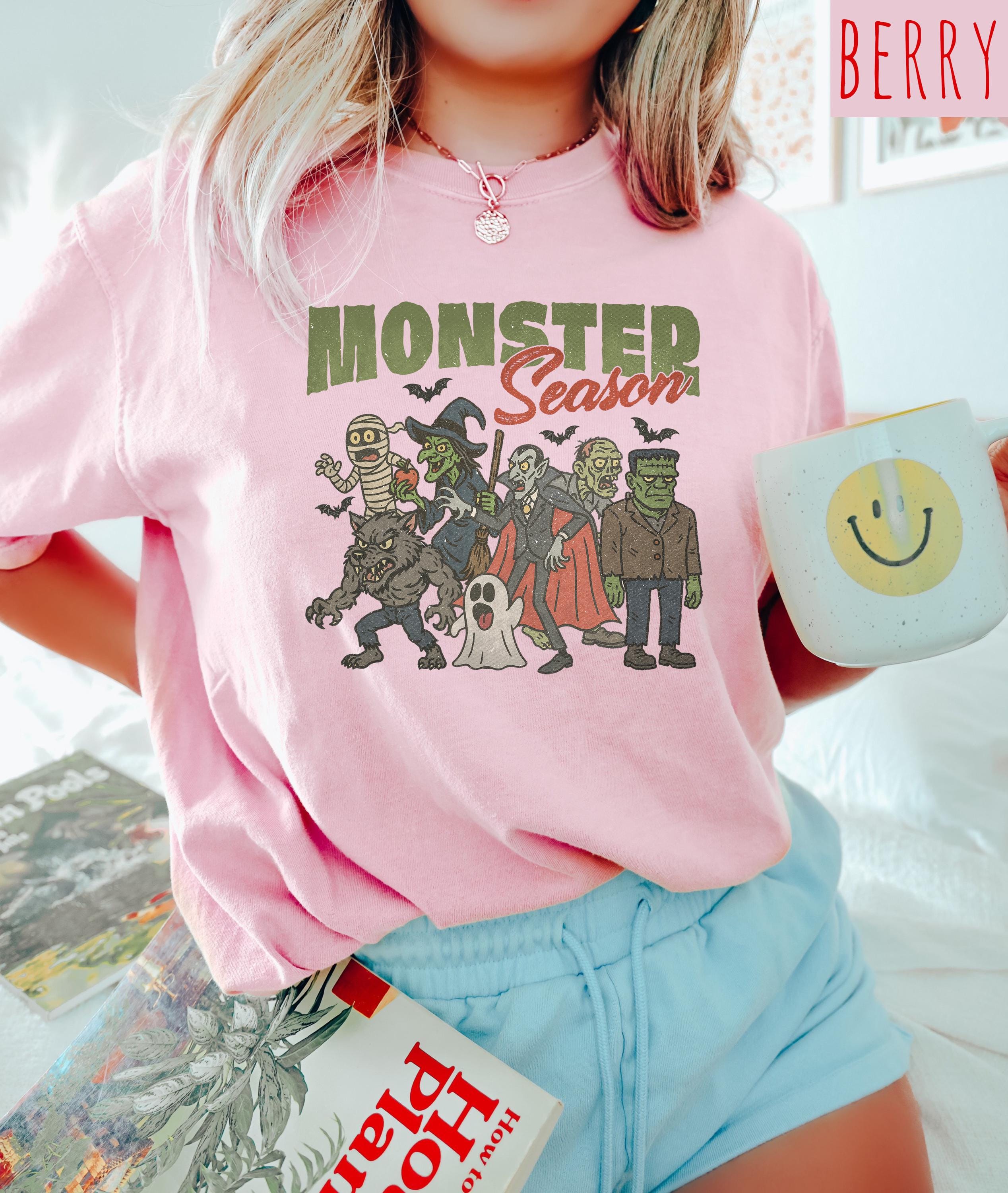 Monster Season Halloween Comfort Colors Shirt, Spooky Design, Retro Witch Mummy Ghost T-Shirt, Fall Boxy Tee, Autumn T, Halloween 2025 Shirt