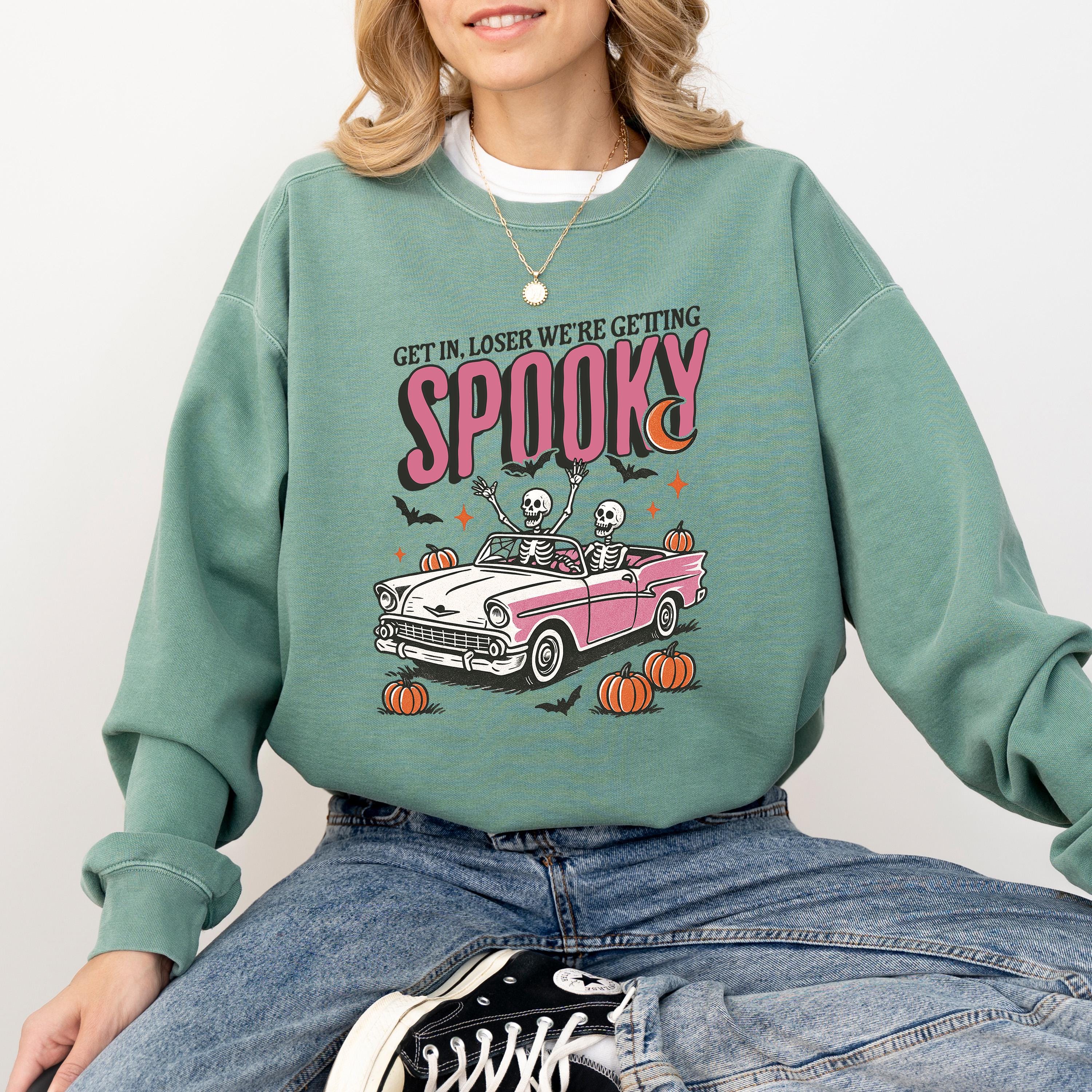 Get In Loser We're Getting Spooky Comfort Colors Sweatshirt, Skeleton DTG Printed Design, Fall Pumpkin, Autumn Sweater, Halloween Crewneck