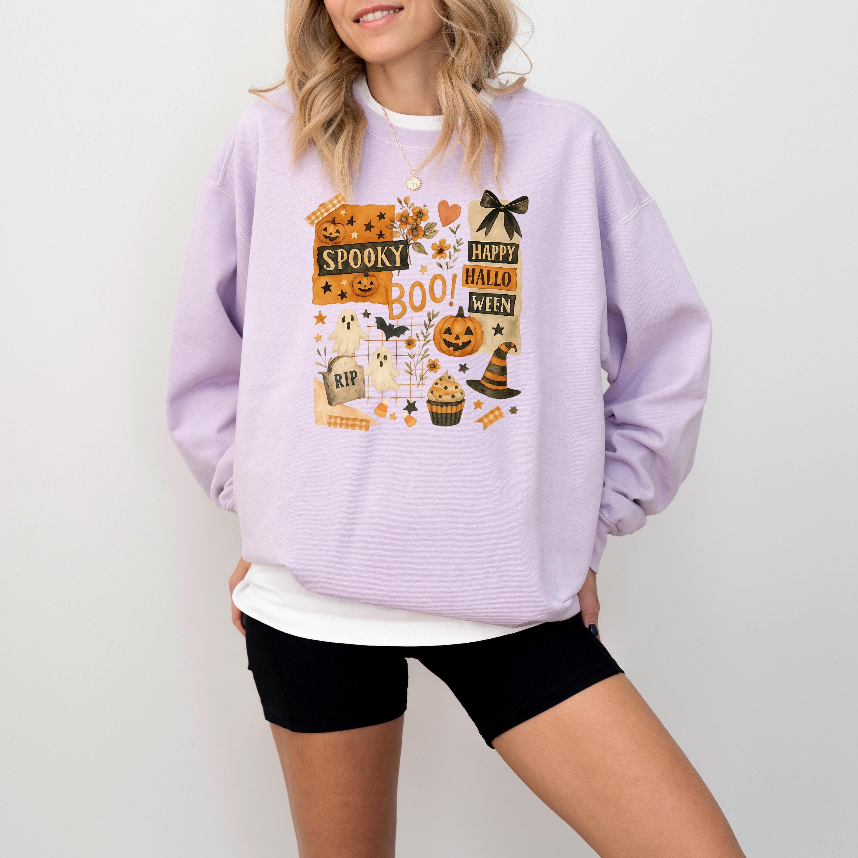 Happy Halloween Comfort Colors Sweatshirt, Skeleton DTG Printed Design, Fall Jack O Lantern Pumpkin, Autumn Sweater, Spooky Ghost Crewneck