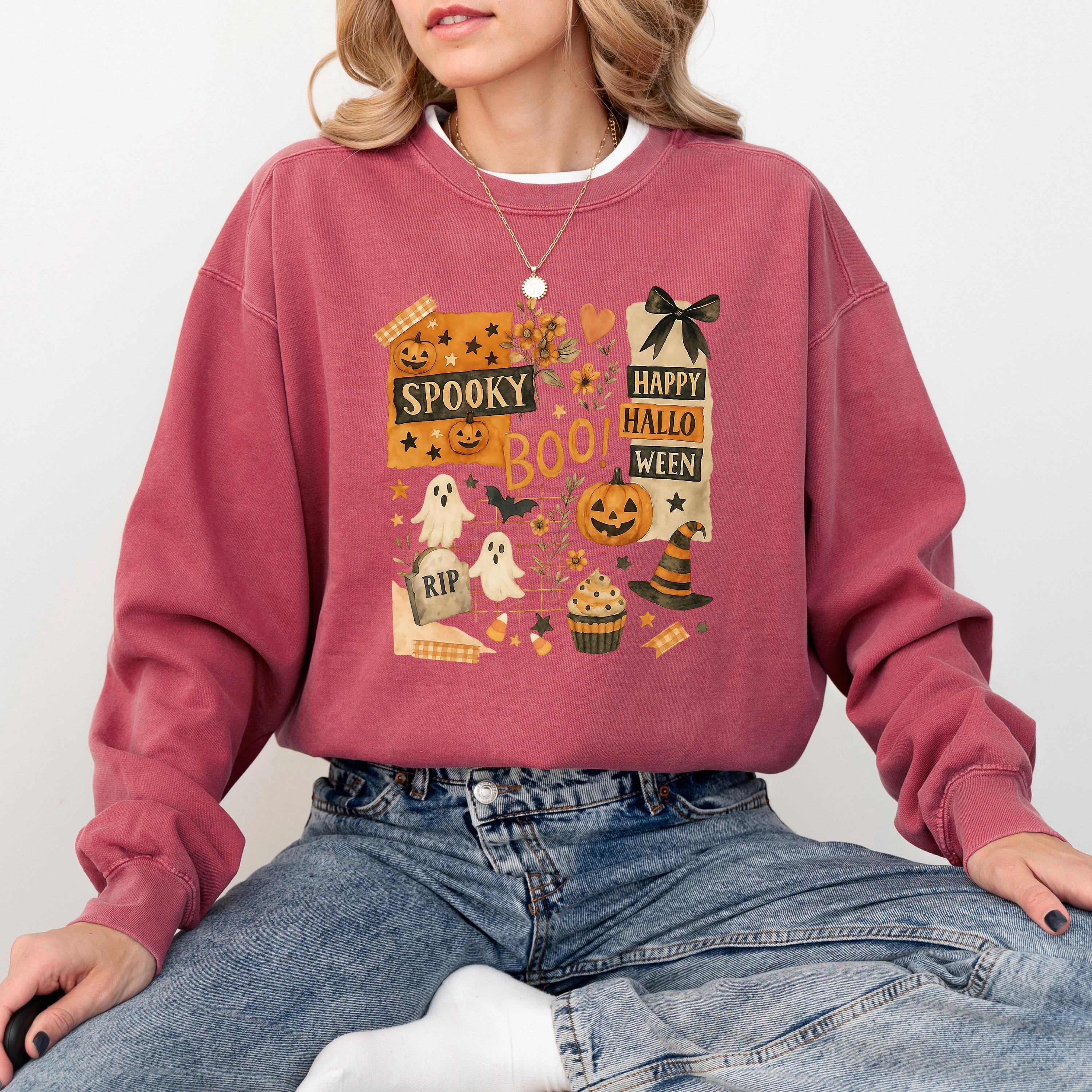 Happy Halloween Comfort Colors Sweatshirt, Skeleton DTG Printed Design, Fall Jack O Lantern Pumpkin, Autumn Sweater, Spooky Ghost Crewneck
