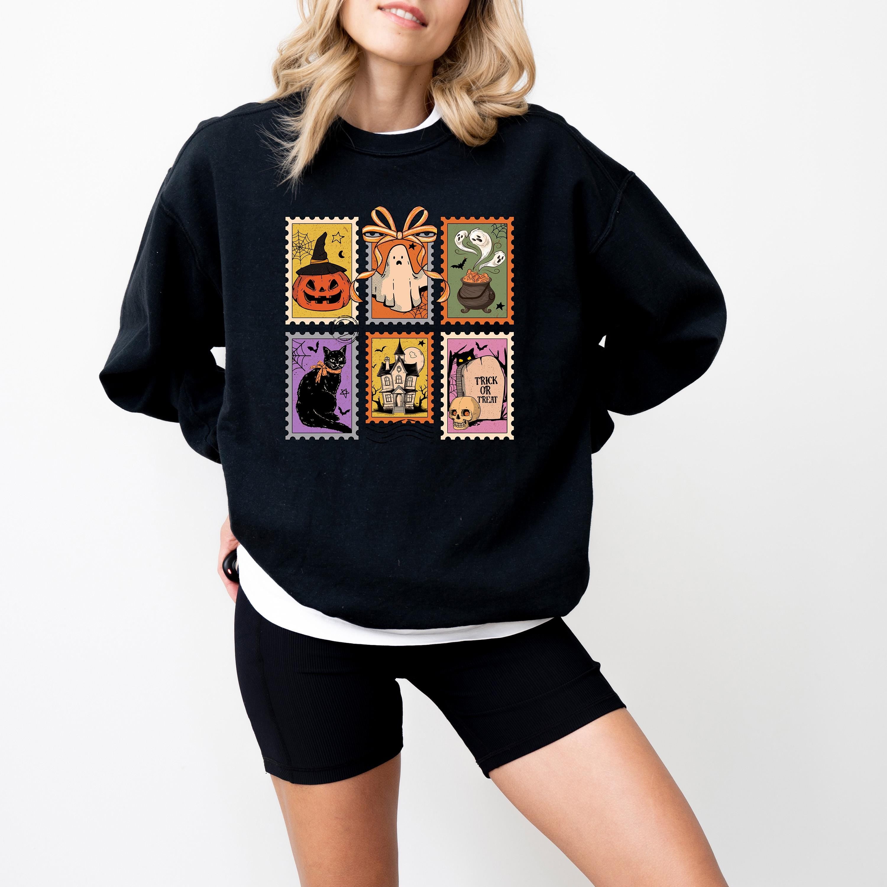 Halloween Stamp Design Comfort Colors Sweatshirt, Witches Brew DTG Design, Fall Jack O Lantern Pumpkin, Autumn Sweater, Black Cat Crewneck