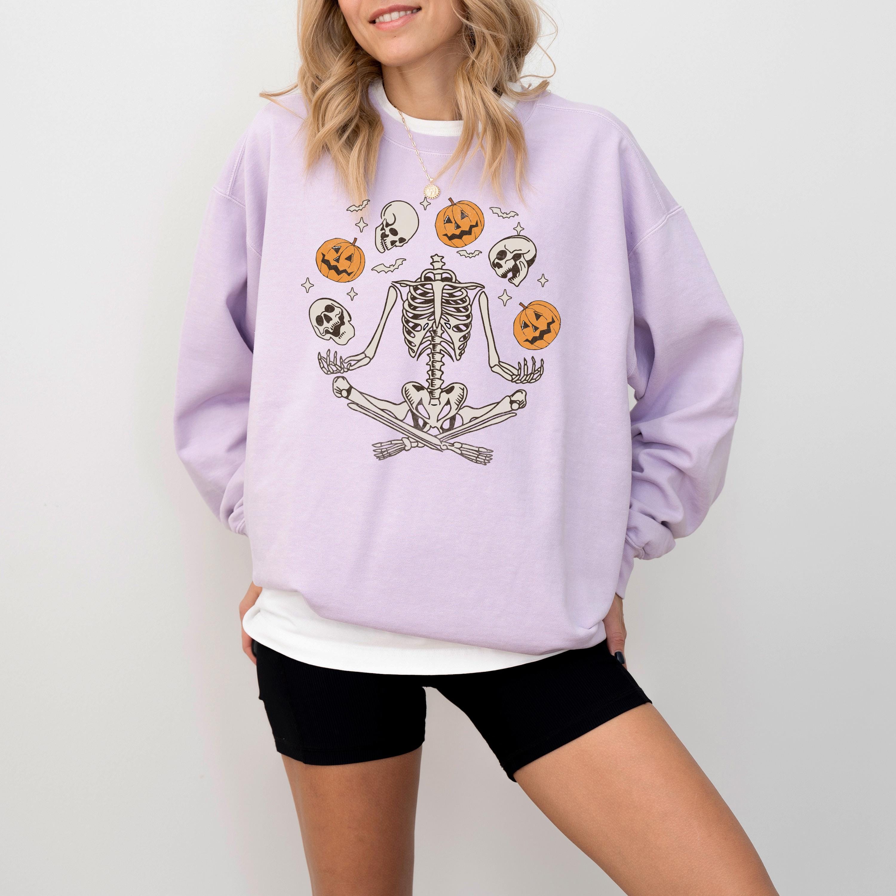Skeleton Halloween Comfort Colors Sweatshirt, Fall DTG Design, Fall Jack O' Lantern Pumpkin, Autumn Sweater, Spooky Crewneck, Trick or Treat