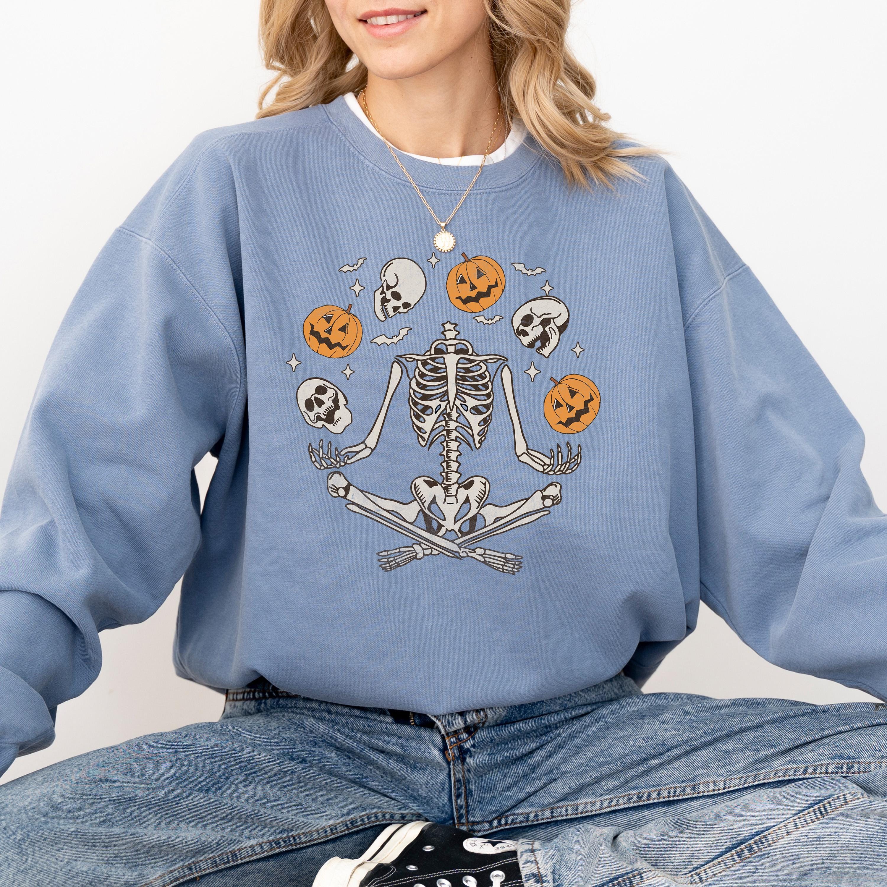 Skeleton Halloween Comfort Colors Sweatshirt, Fall DTG Design, Fall Jack O' Lantern Pumpkin, Autumn Sweater, Spooky Crewneck, Trick or Treat