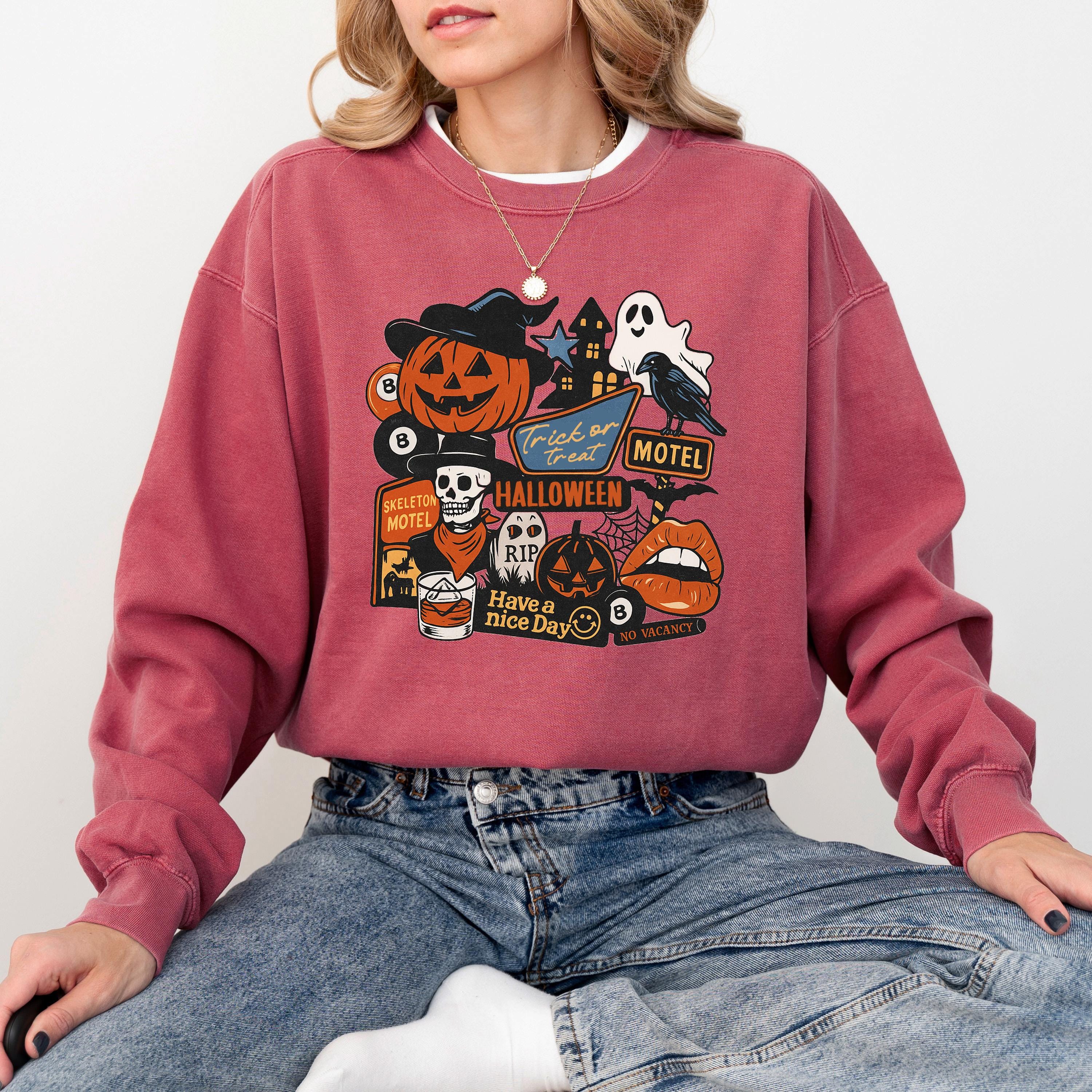 Trick or Treat Halloween Comfort Colors Sweatshirt, Fall DTG Design, Jack O' Lantern, Autumn, Spooky Crewneck, Pumpkin Spice, Witch Sweater