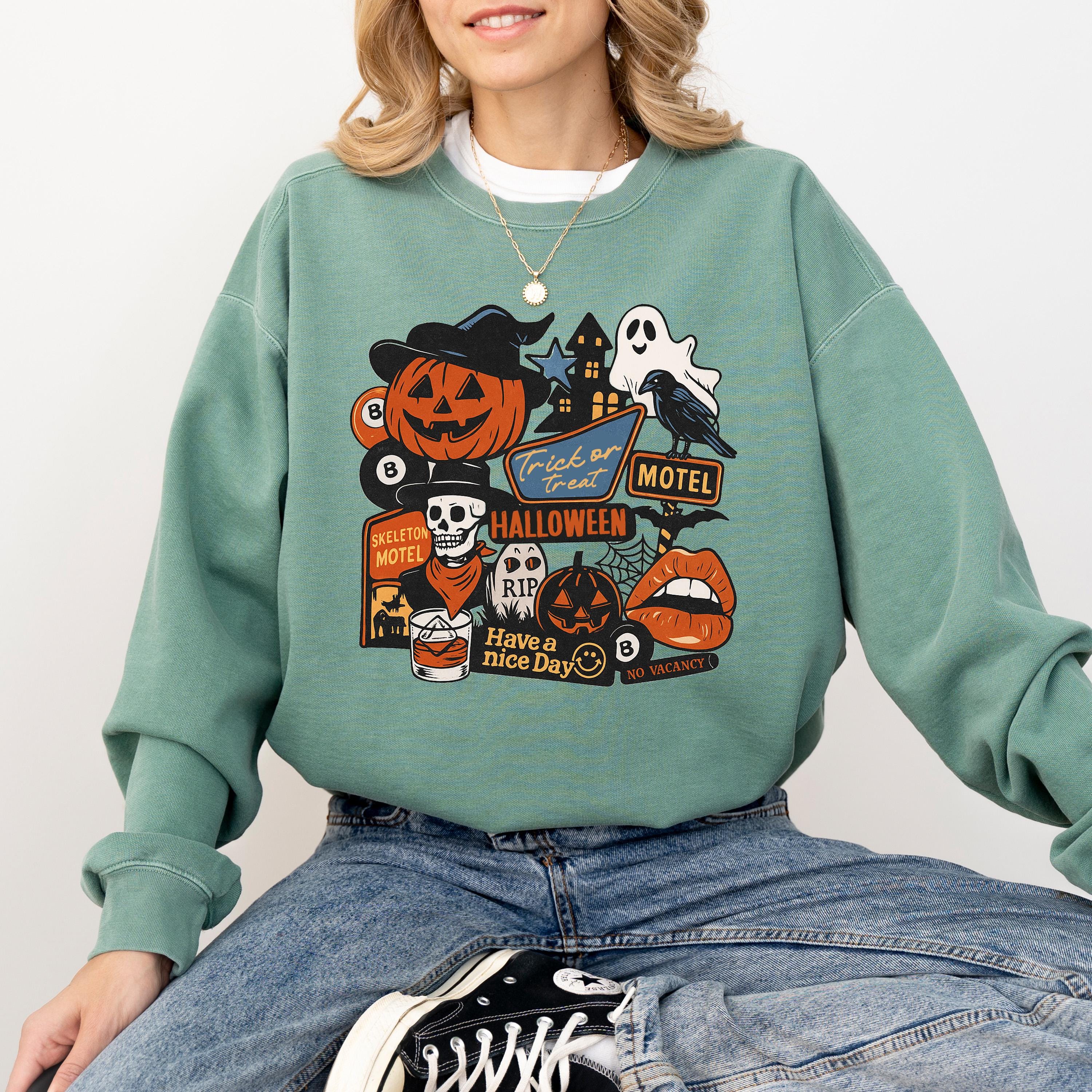 Trick or Treat Halloween Comfort Colors Sweatshirt, Fall DTG Design, Jack O' Lantern, Autumn, Spooky Crewneck, Pumpkin Spice, Witch Sweater