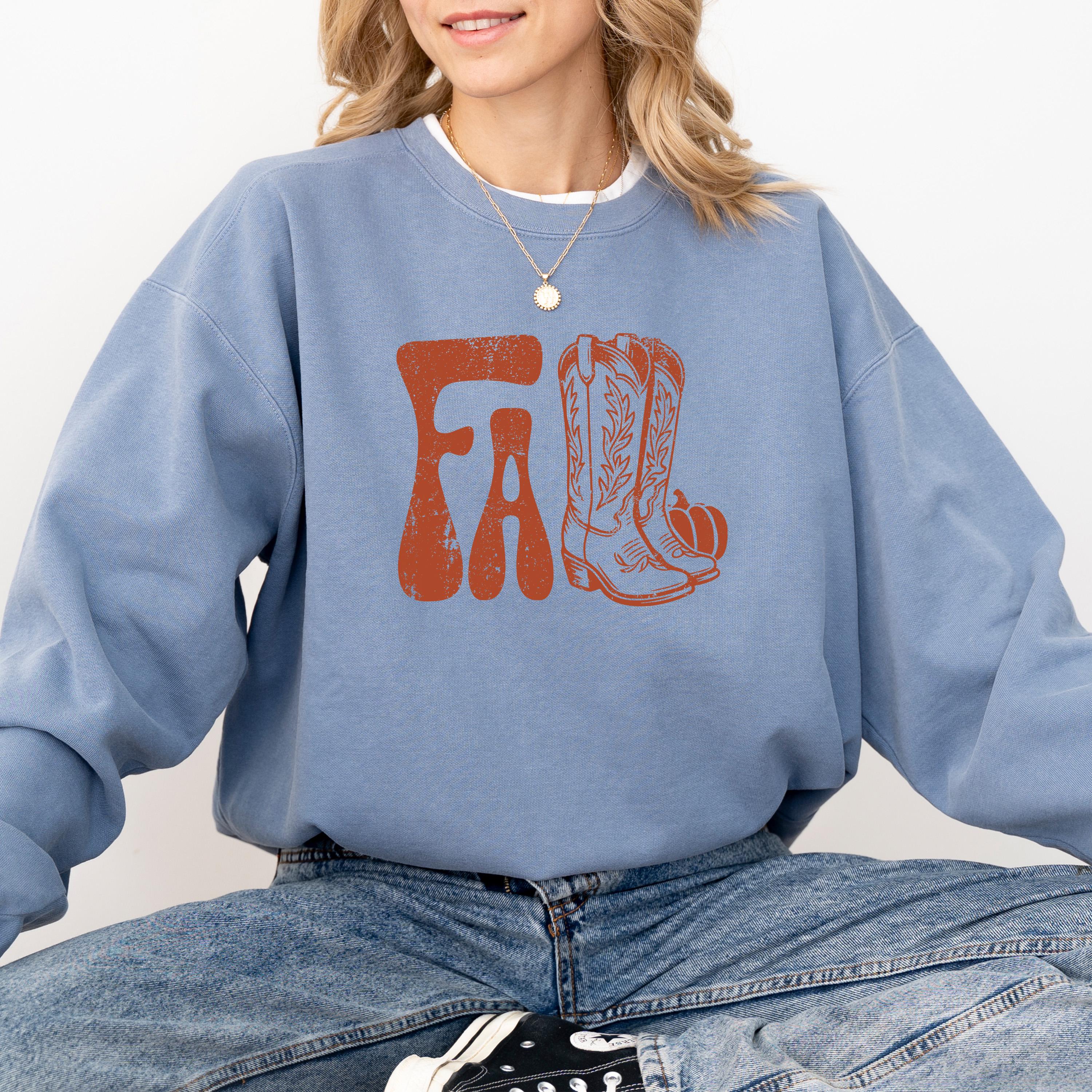Western Fall Comfort Colors Sweatshirt, Fall DTG Design, Cow Girl Boots, Autumn, It's Fall Yall Crewneck, Pumpkin Spice Sweater