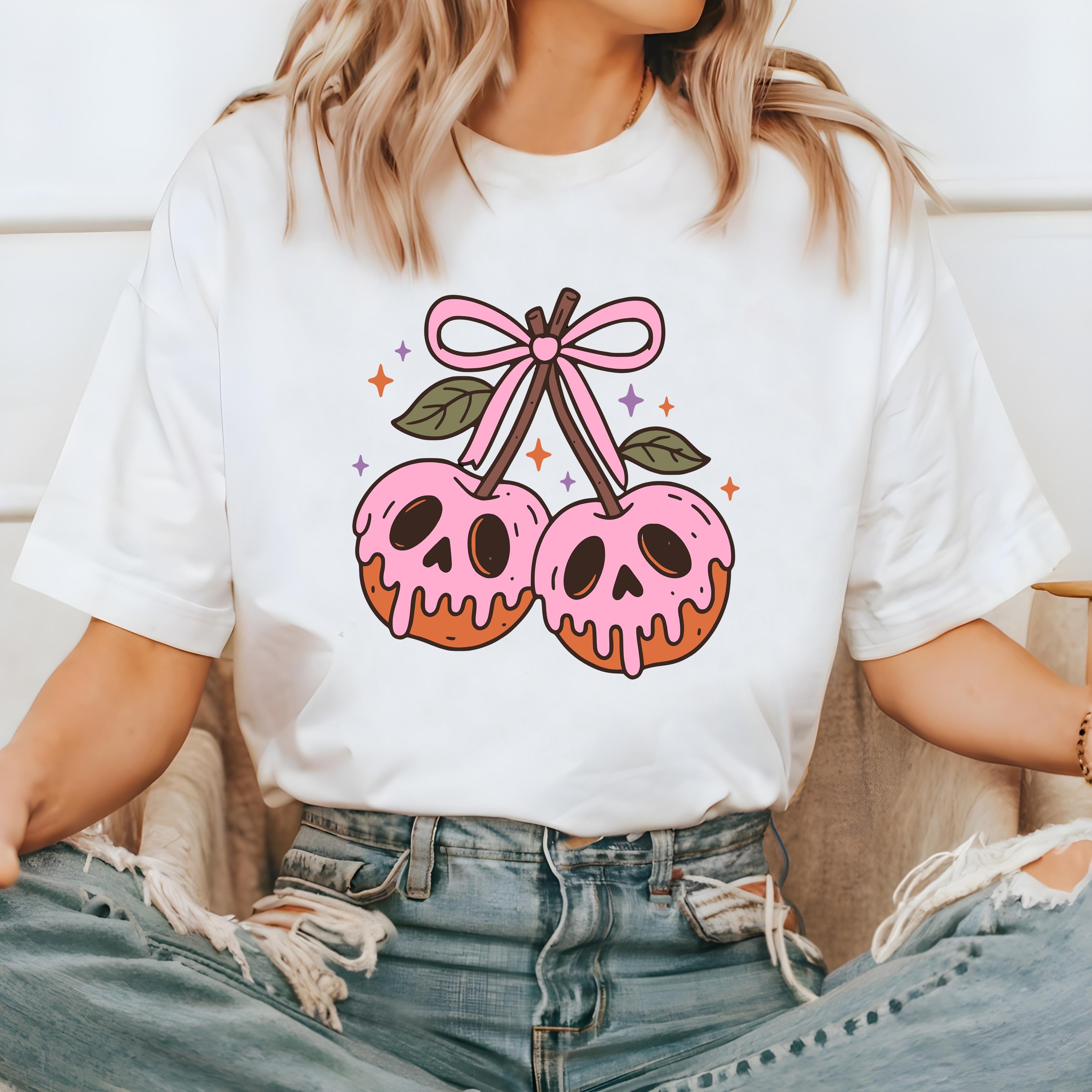 Pink Cherries Halloween Comfort Colors Shirt, Skull Design, Retro Pumpkin Fall T-Shirt, Boxy Tee, Unisex, Fall Cat Deign, Autumn T,