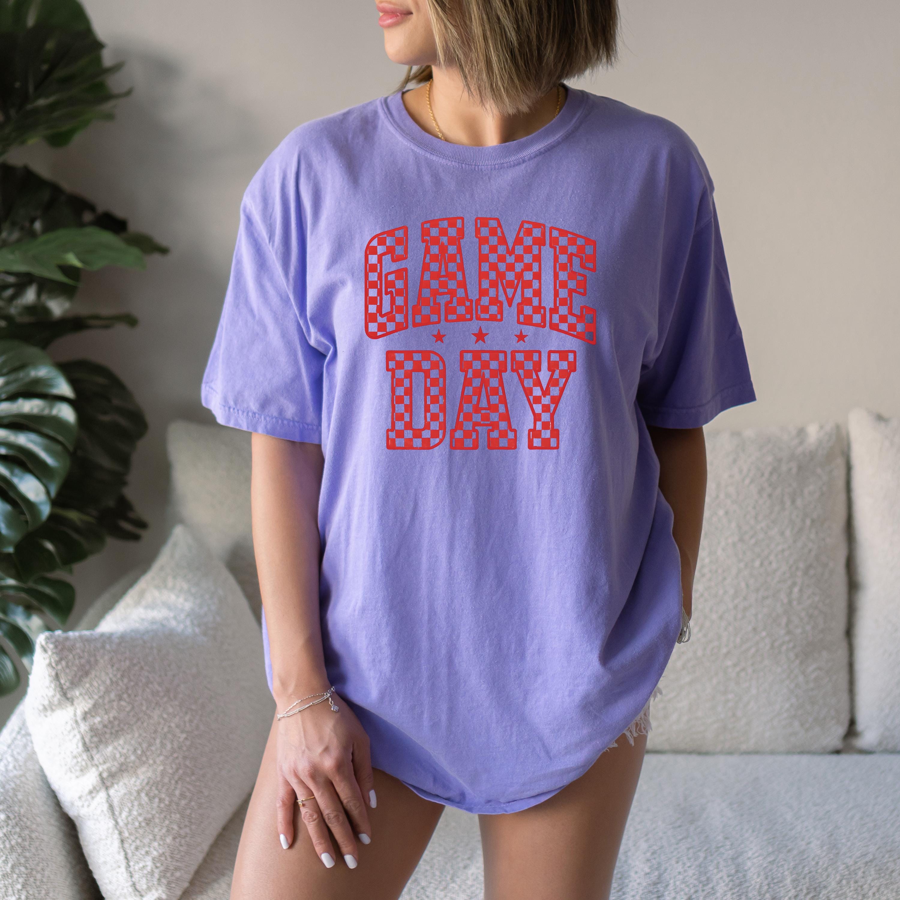 Red Checkered Game Day Comfort Colors Shirt, Football Team Shirt, Vintage Shirt, Football Shirt, Retro Fall Shirt, Fall Tee