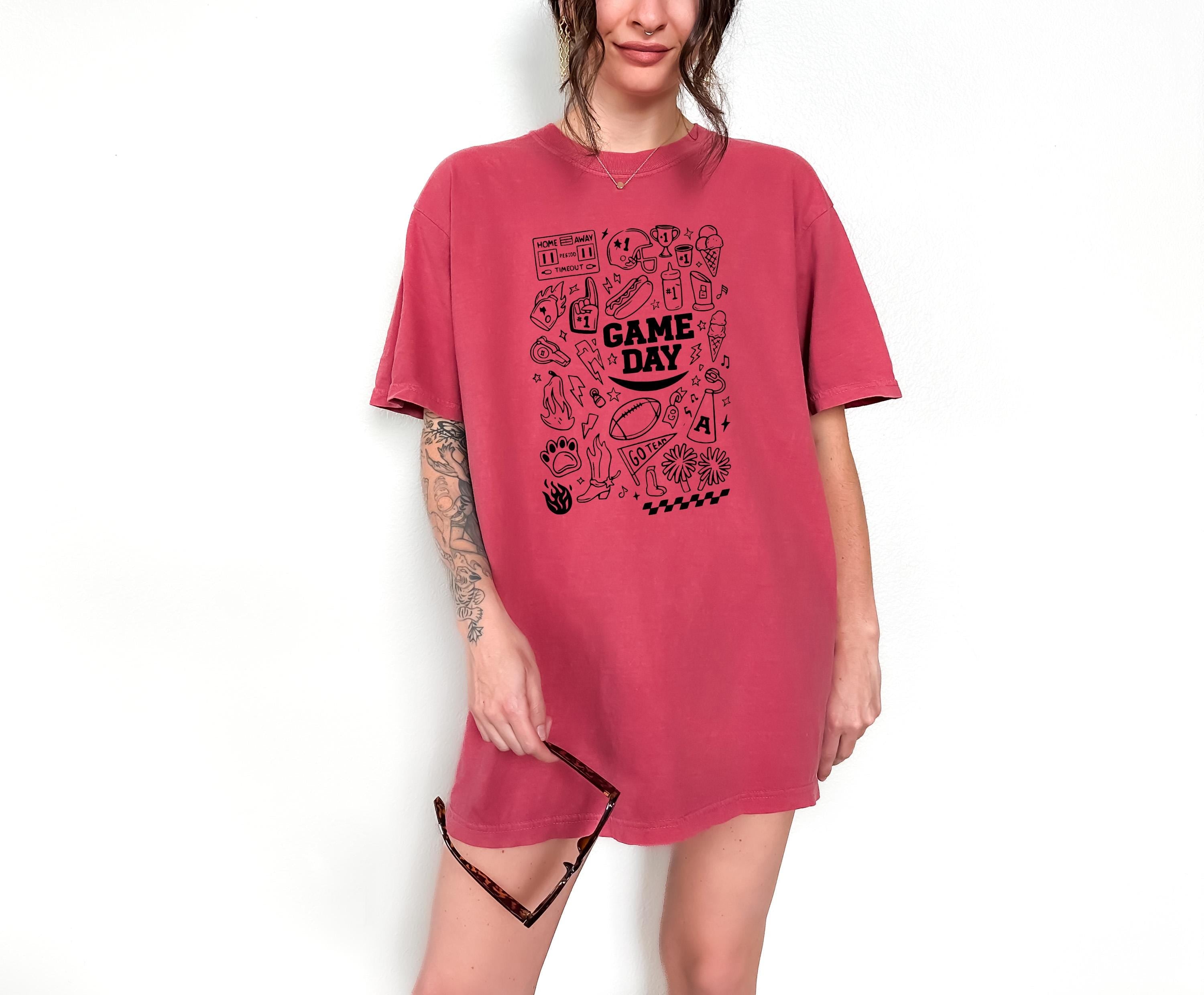 Fun Game Day Doodle Comfort Colors Shirt, Football Team Shirt, Vintage Shirt, Football Shirt, Retro Fall Shirt, Fall Tee