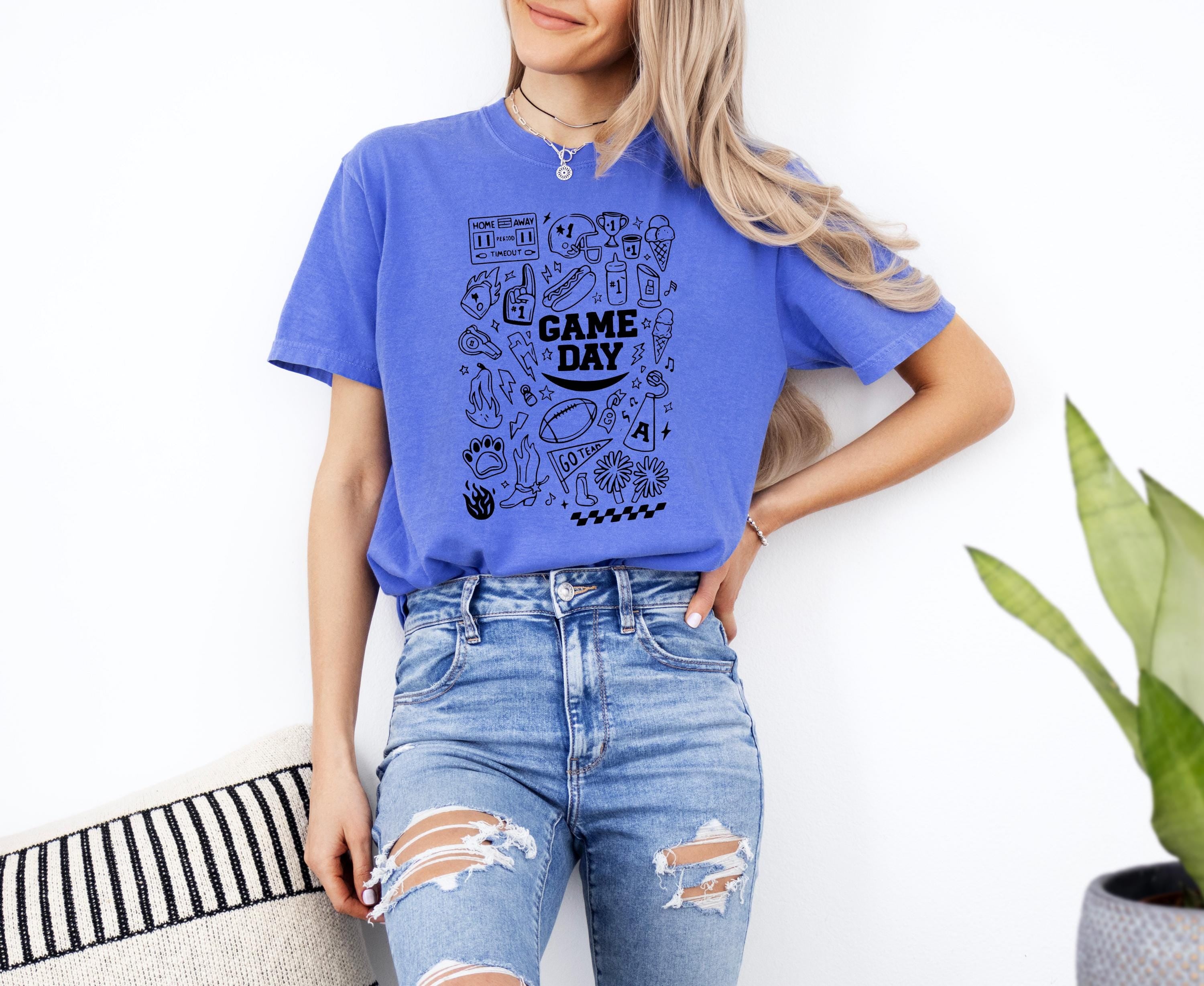 Fun Game Day Doodle Comfort Colors Shirt, Football Team Shirt, Vintage Shirt, Football Shirt, Retro Fall Shirt, Fall Tee