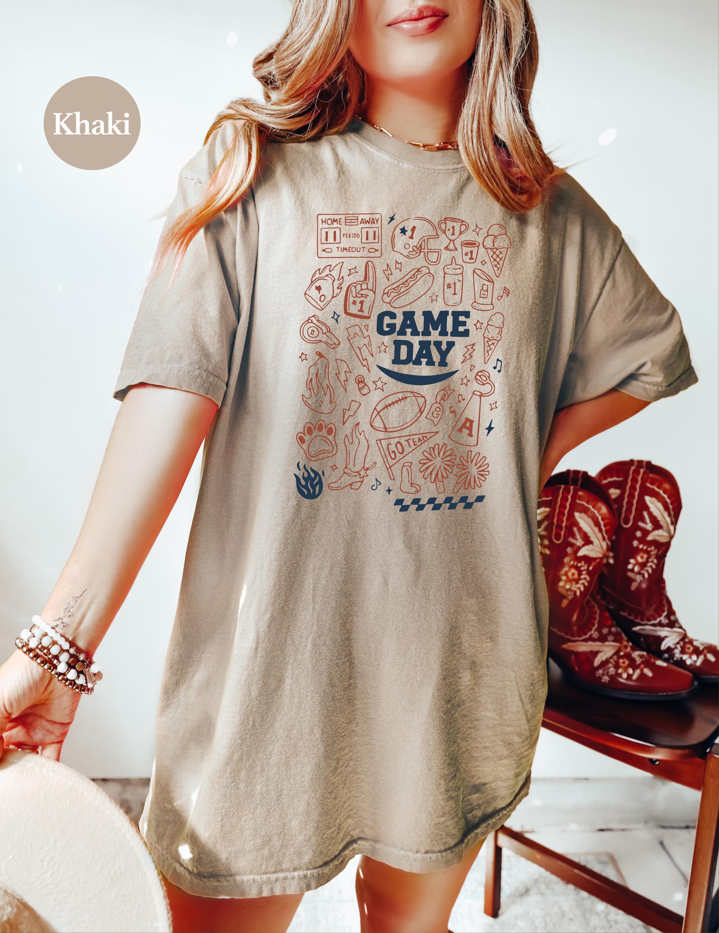 Fun Game Day Doodle Comfort Colors Shirt, Football Team Collage Shirt, Vintage Shirt, Football Shirt, Retro Fall Shirt, Fall Tee