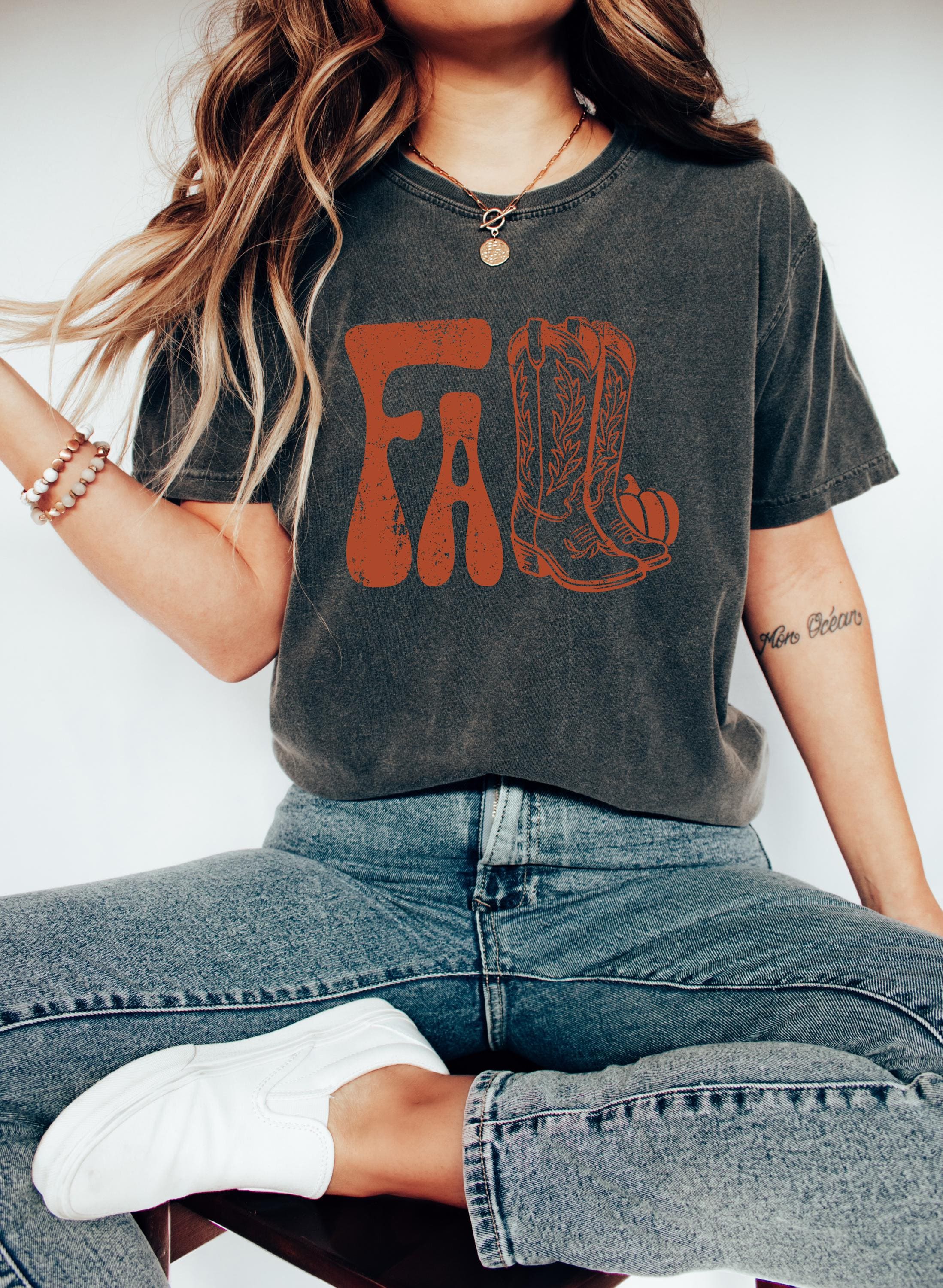 Western Fall Vibes Comfort Colors TShirt, Thanksgiving Tshirt, Halloween shirt, Autumn Tee, Fall Tee, Thankful Blessed T Cowgirl Boots Shirt