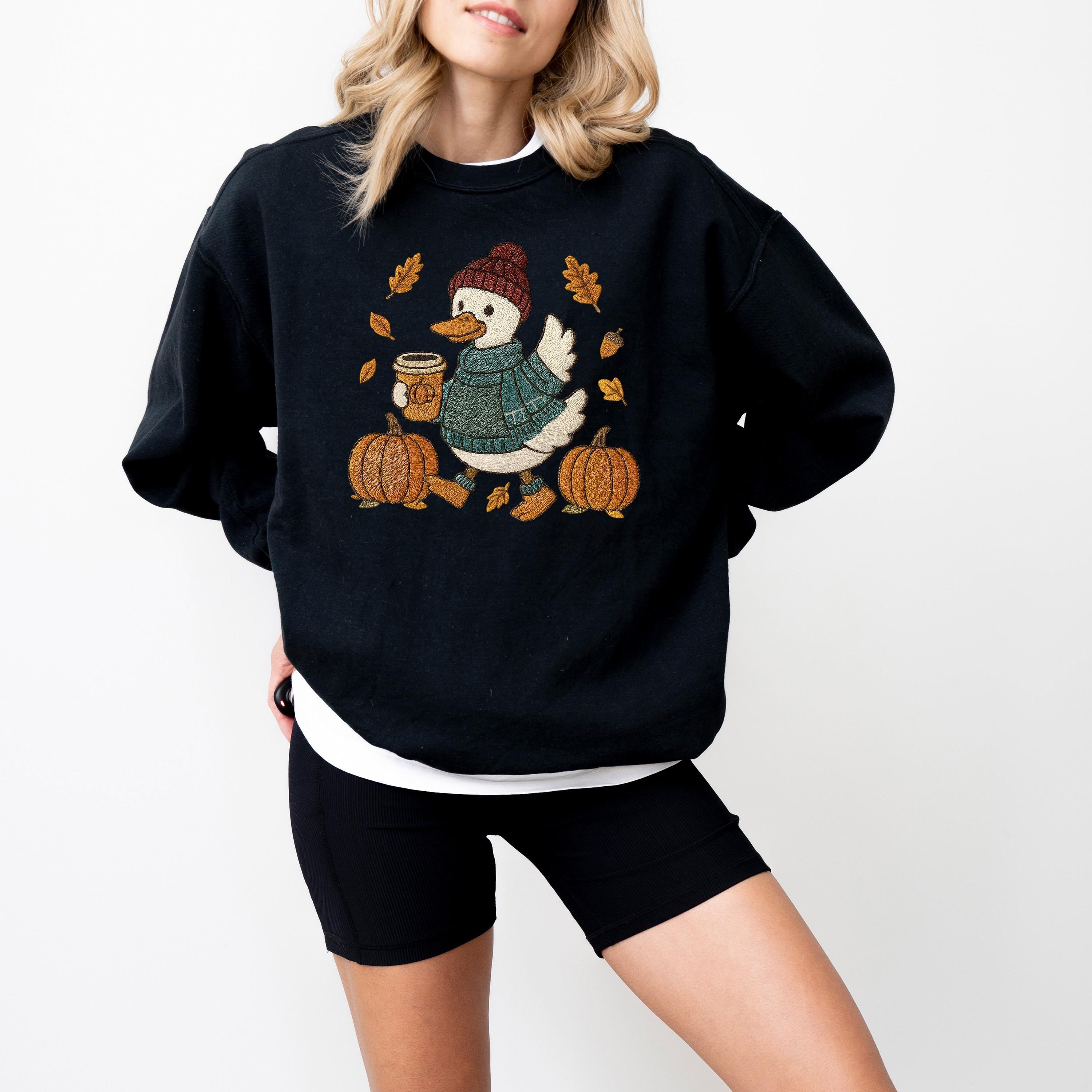 Fall Leaves Comfort Colors Sweatshirt, Faux Stitch Duck Design, DTG Printed Design, Fall Pumpkin, Autumn Sweater, Pumpkin Spice New Crewneck