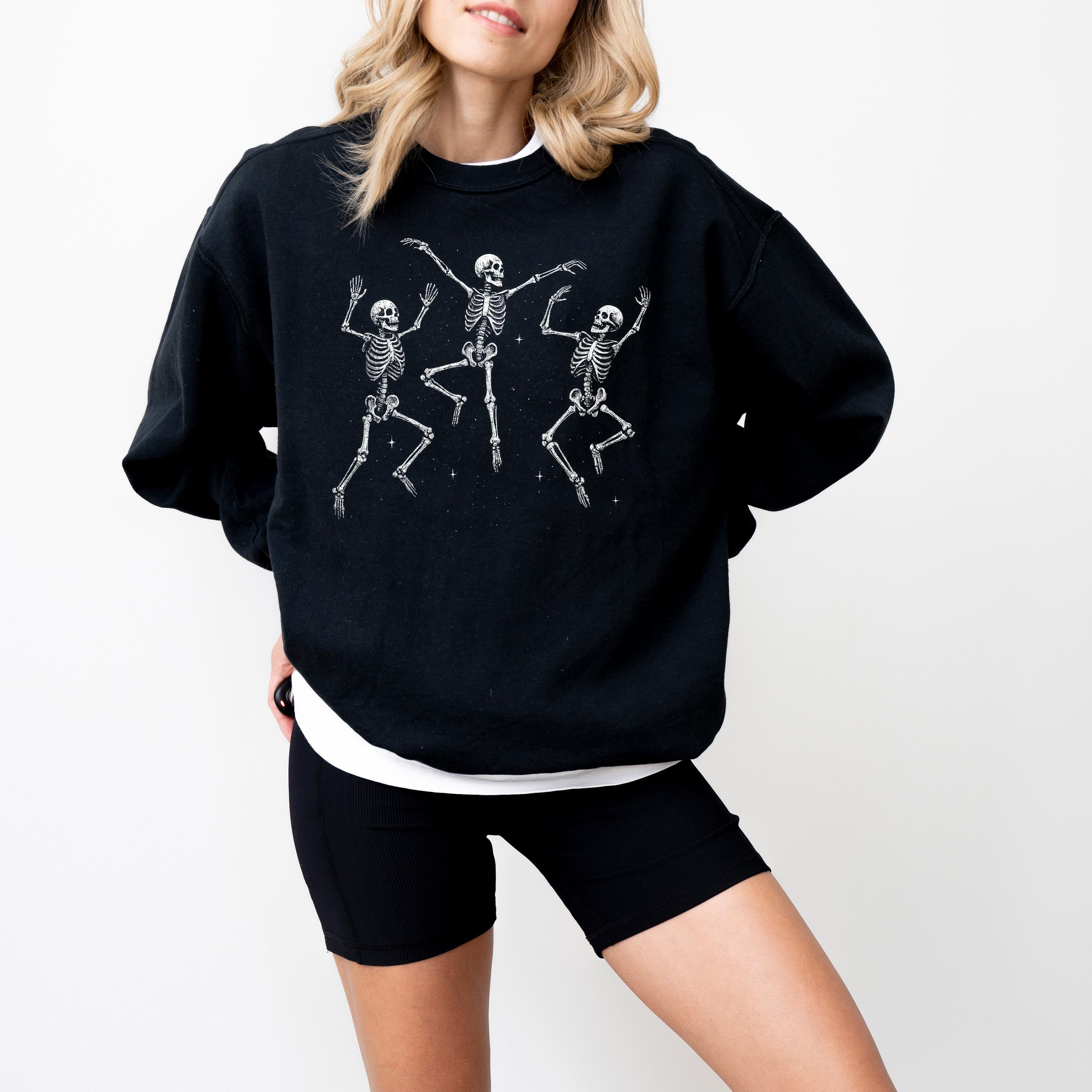 New Dancing Skeletons Comfort Colors Sweatshirt, Spooky Skull Design, DTG Printed Design, Fall Pumpkin, Autumn Sweater, Halloween Crewneck