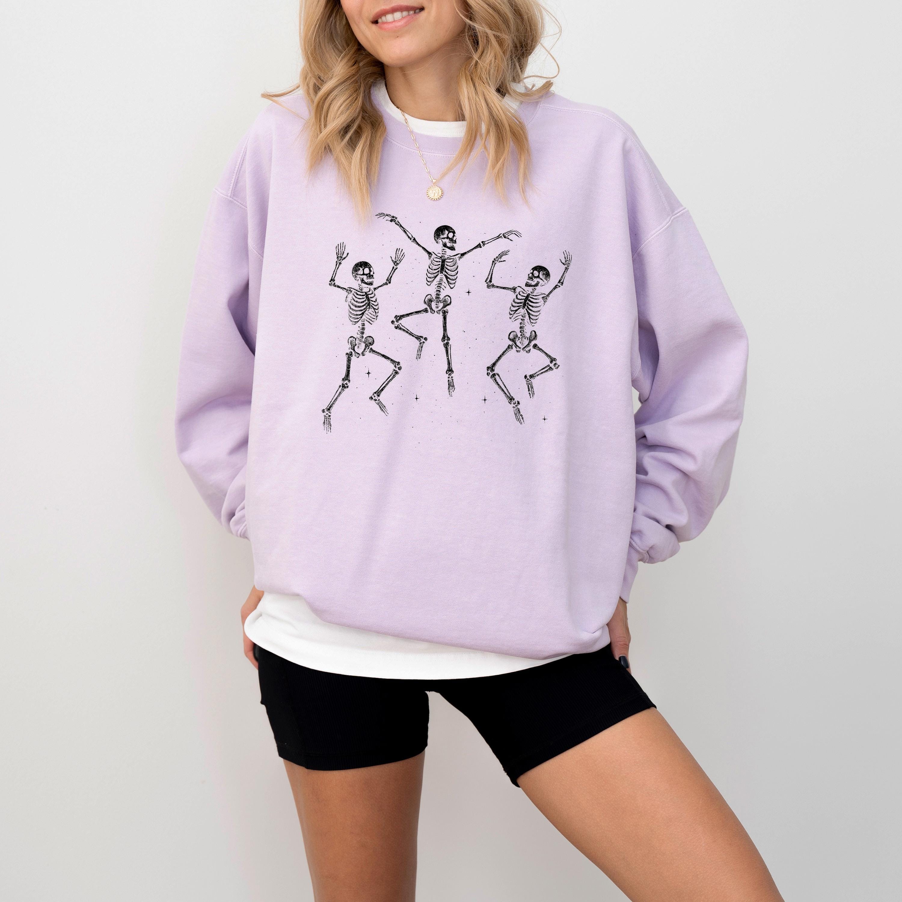 New Dancing Skeletons Comfort Colors Sweatshirt, Spooky Skull Design, DTG Printed Design, Fall Pumpkin, Autumn Sweater, Halloween Crewneck
