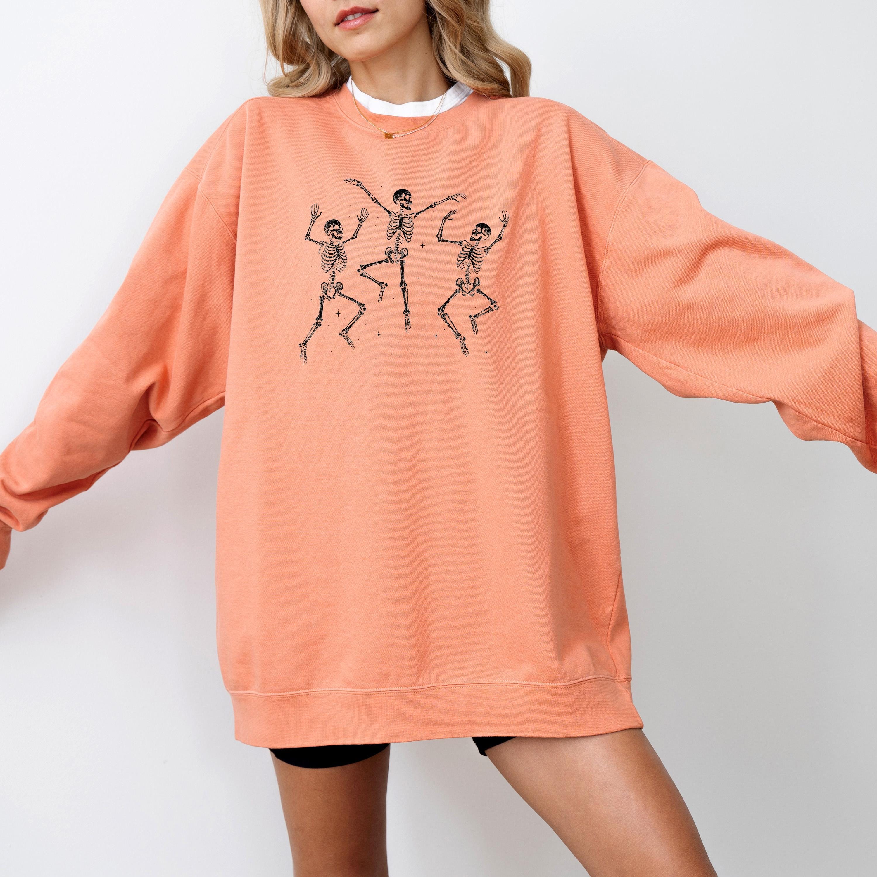 New Dancing Skeletons Comfort Colors Sweatshirt, Spooky Skull Design, DTG Printed Design, Fall Pumpkin, Autumn Sweater, Halloween Crewneck