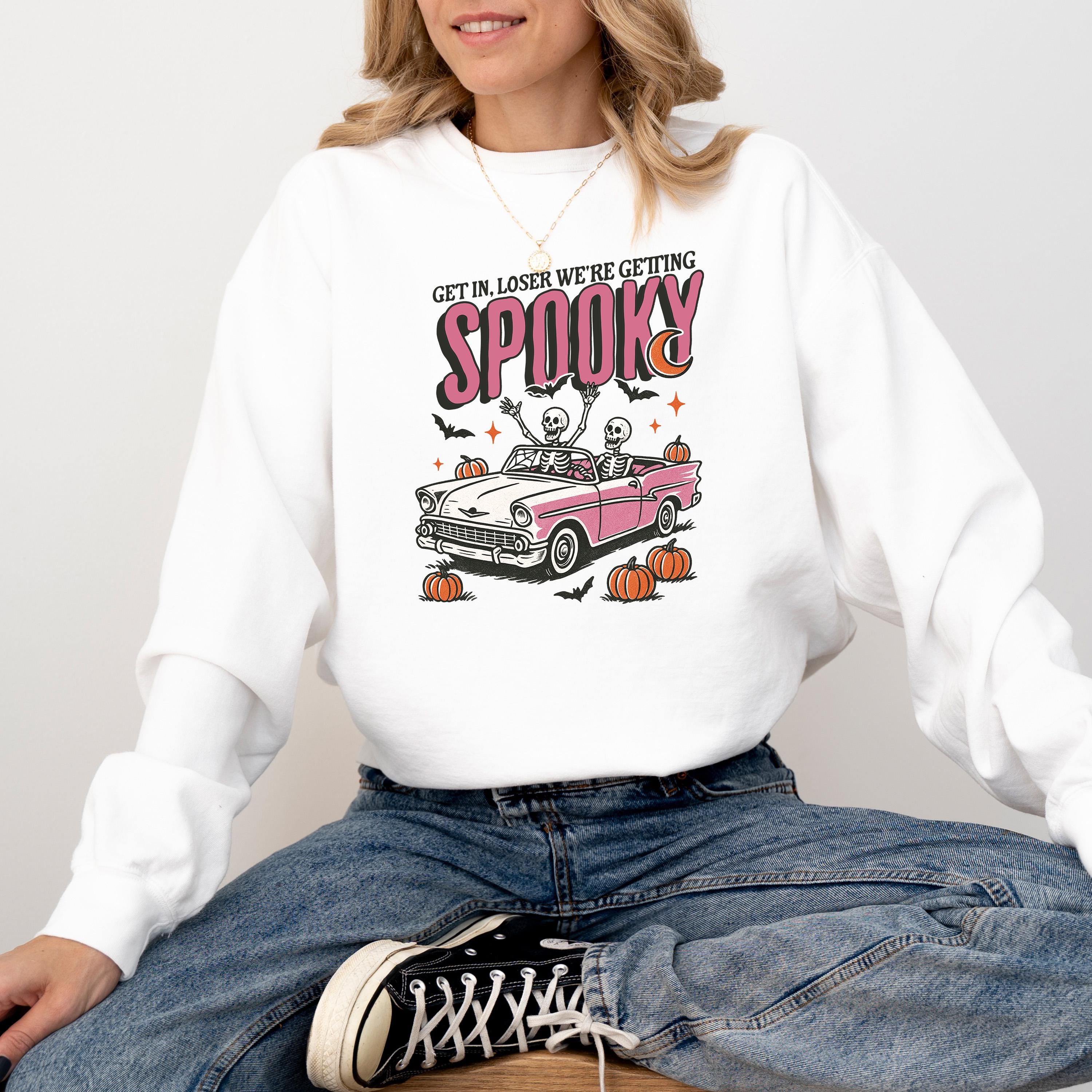 Get In Loser We're Getting Spooky Comfort Colors Sweatshirt, Skeleton DTG Printed Design, Fall Pumpkin, Autumn Sweater, Halloween Crewneck