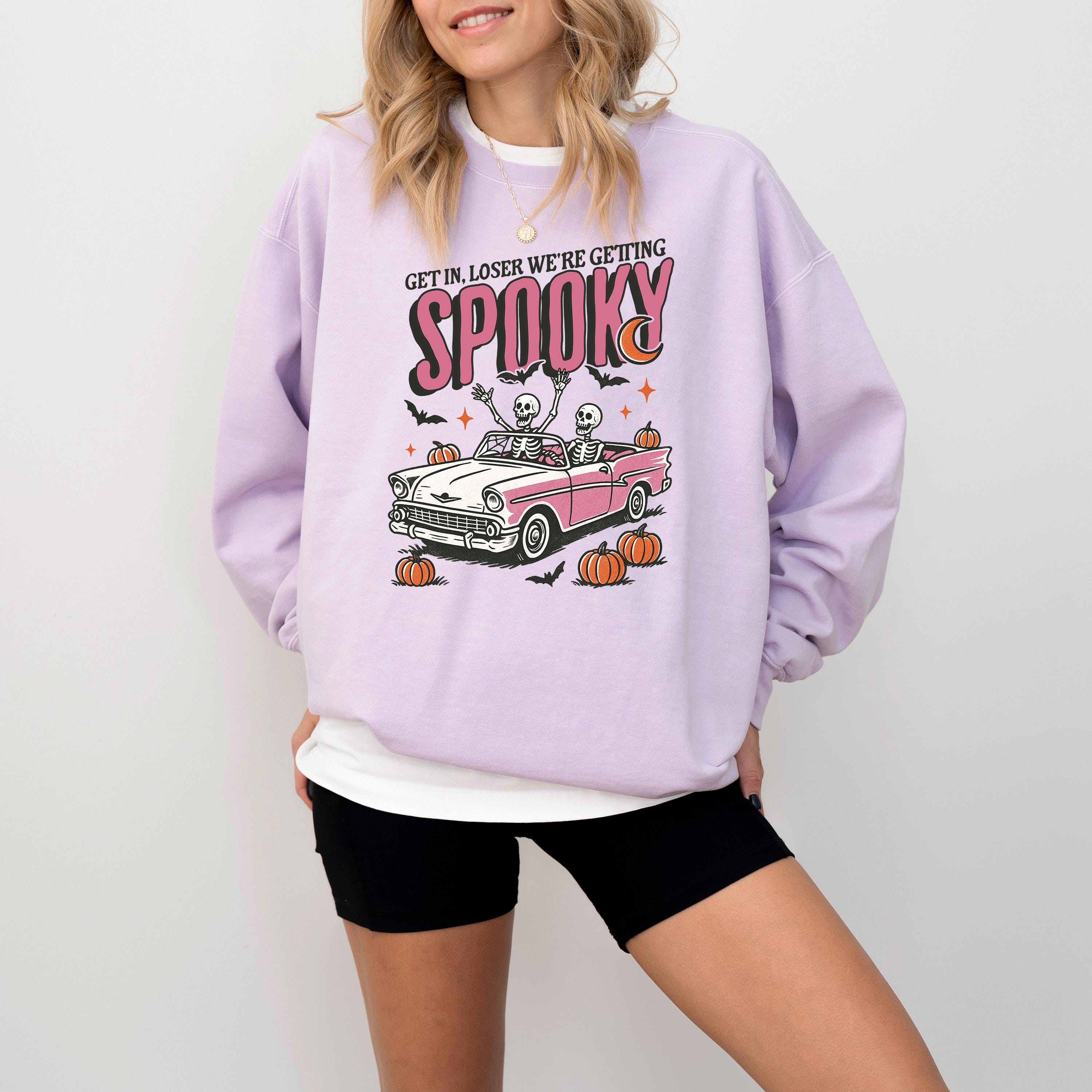 Get In Loser We're Getting Spooky Comfort Colors Sweatshirt, Skeleton DTG Printed Design, Fall Pumpkin, Autumn Sweater, Halloween Crewneck