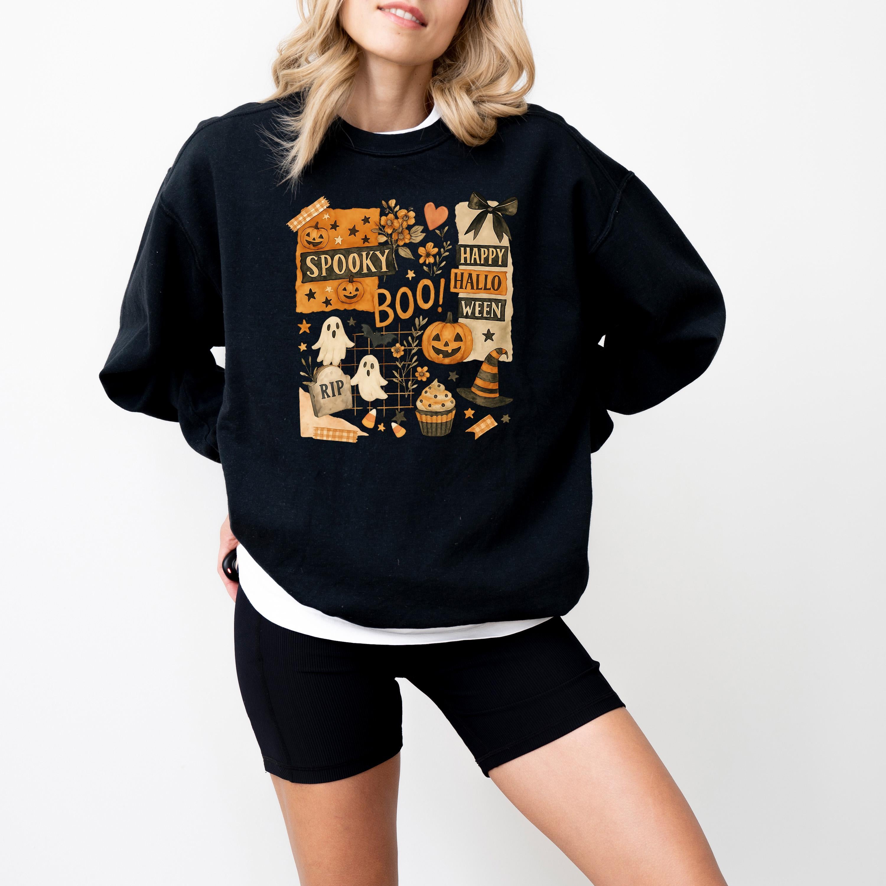 Happy Halloween Comfort Colors Sweatshirt, Skeleton DTG Printed Design, Fall Jack O Lantern Pumpkin, Autumn Sweater, Spooky Ghost Crewneck