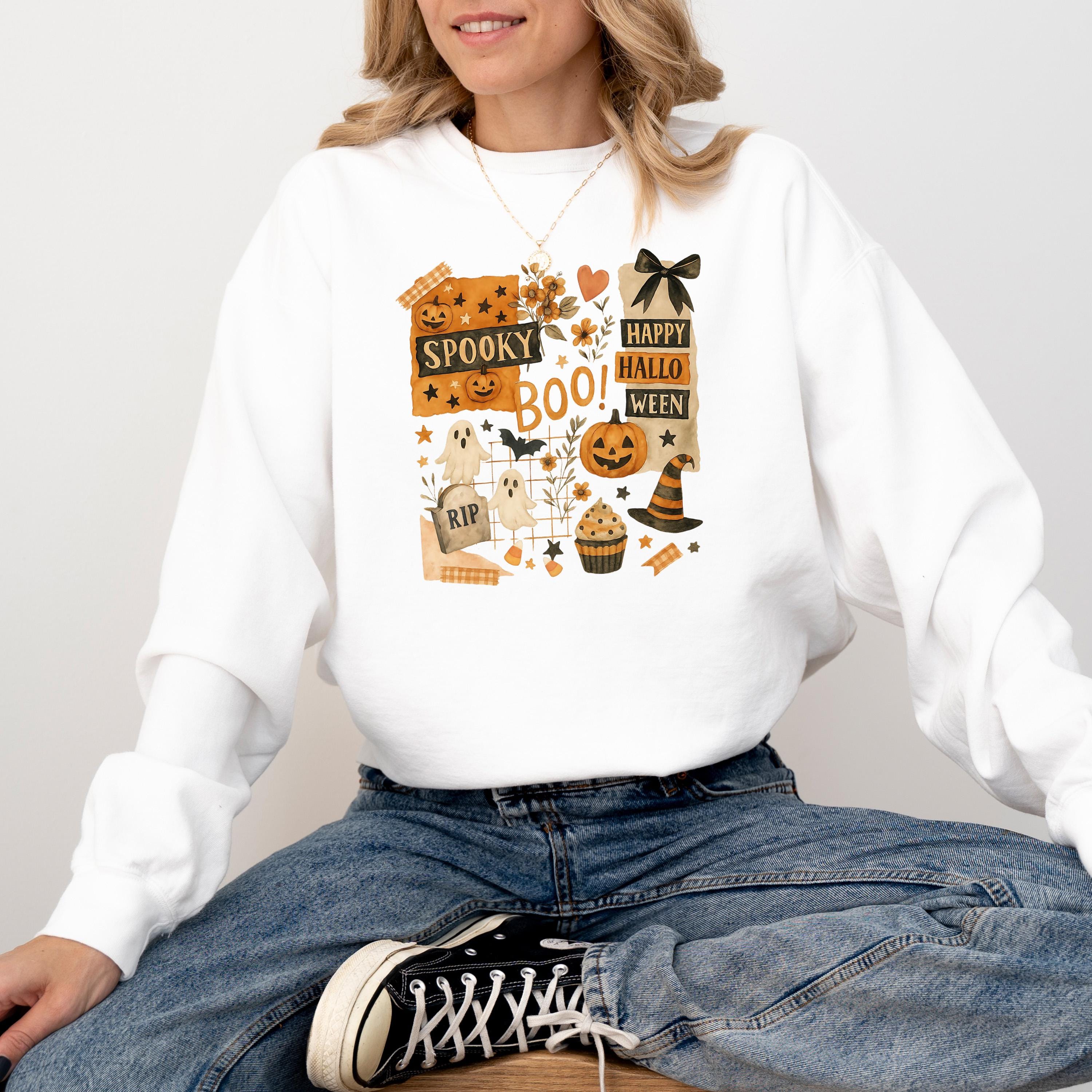 Happy Halloween Comfort Colors Sweatshirt, Skeleton DTG Printed Design, Fall Jack O Lantern Pumpkin, Autumn Sweater, Spooky Ghost Crewneck