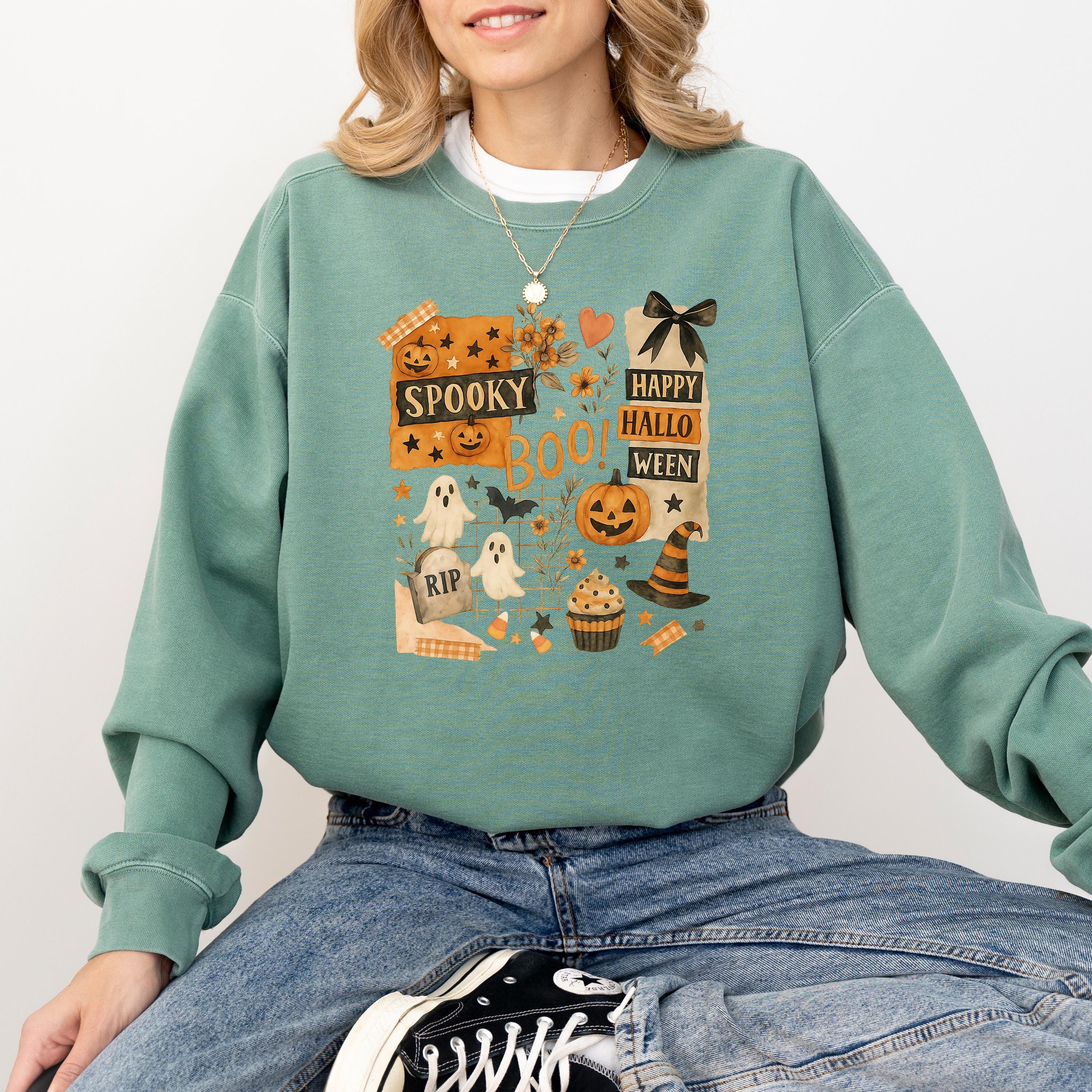Happy Halloween Comfort Colors Sweatshirt, Skeleton DTG Printed Design, Fall Jack O Lantern Pumpkin, Autumn Sweater, Spooky Ghost Crewneck
