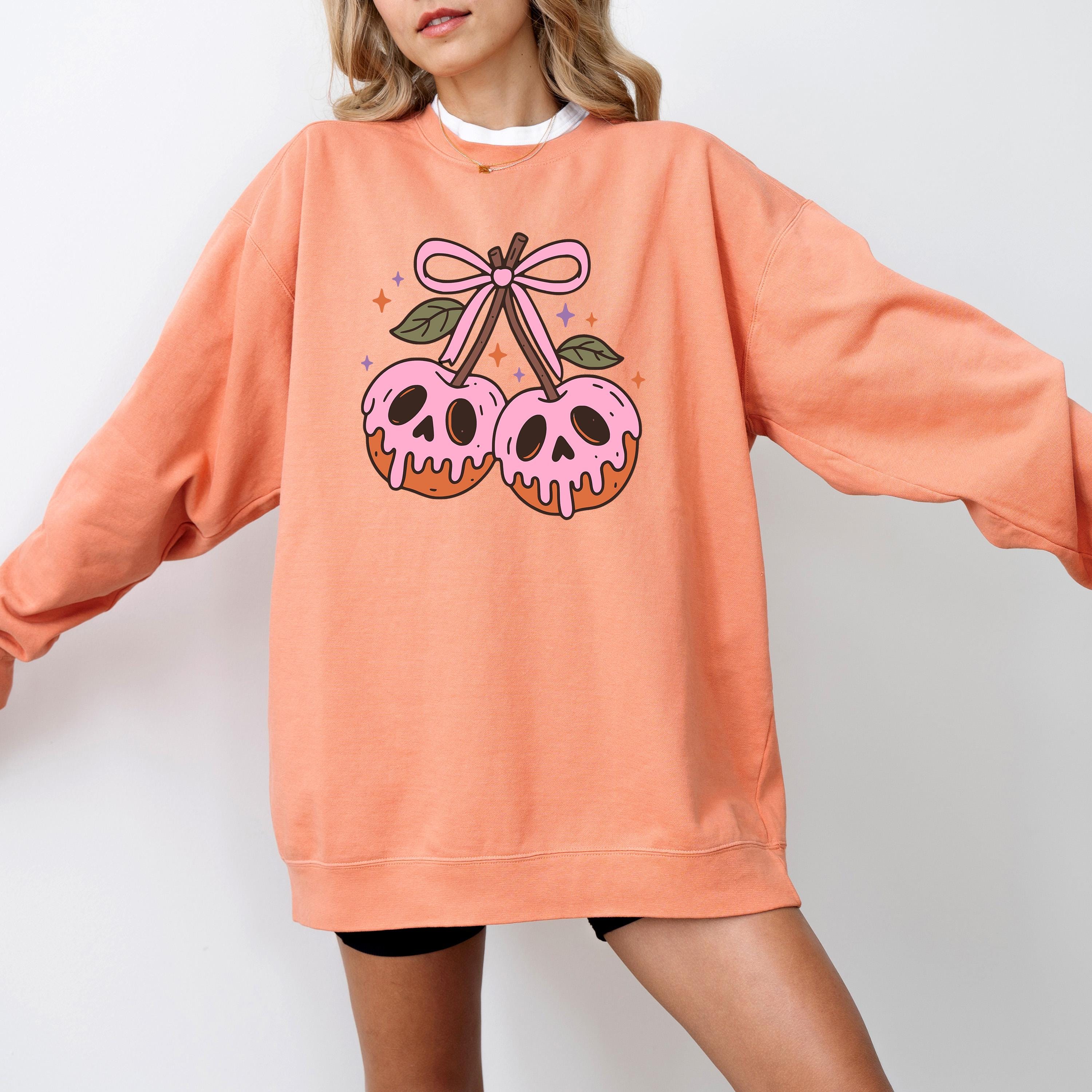 Skeleton Rotten Cherries Comfort Colors Sweatshirt, Cute Pink Bow Design, Fall Pumpkin, Autumn Sweater, Happy Halloween Shirt