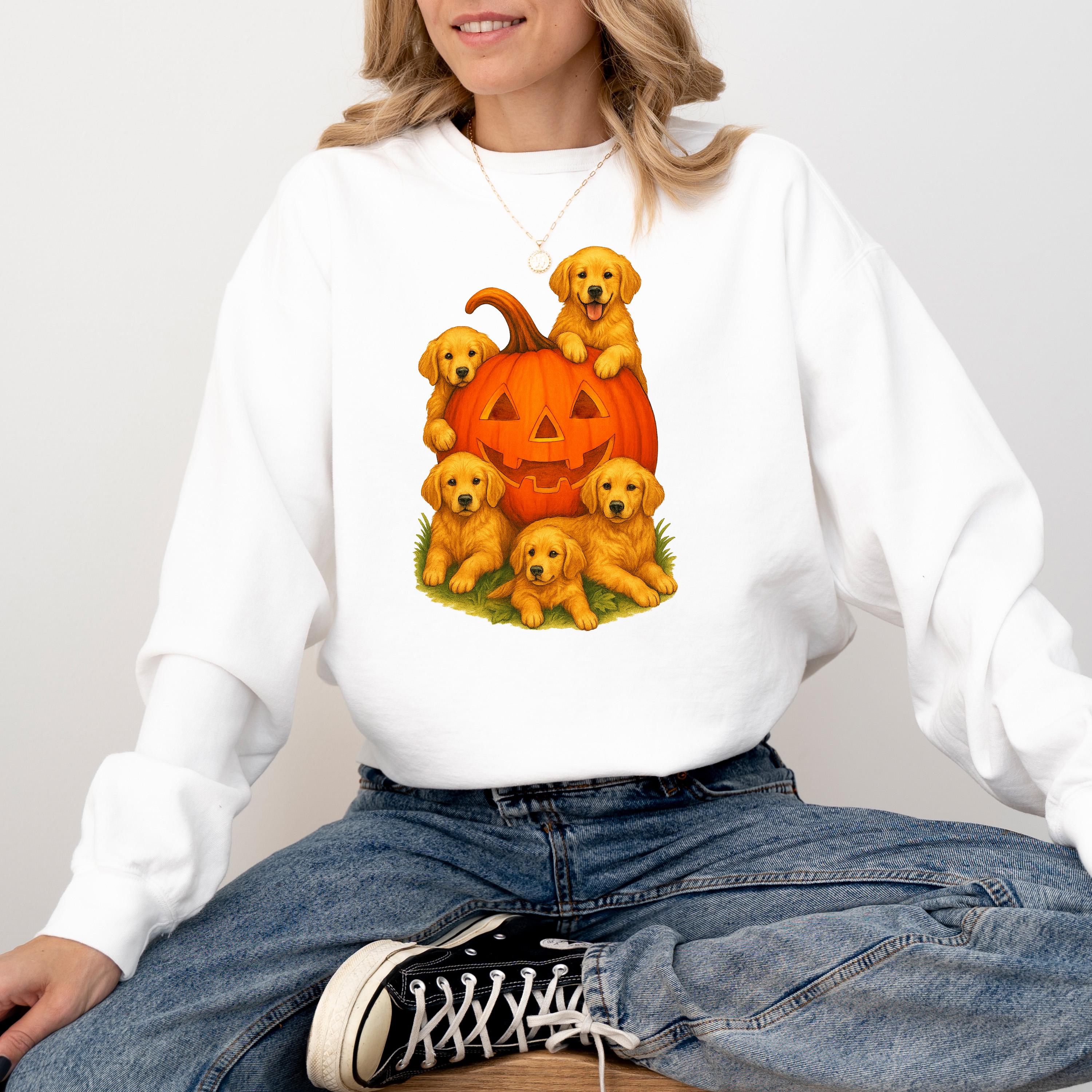 Retro Golden Retriever Halloween Comfort Colors Sweatshirt, Fall DTG Design, Jack O' Lantern Pumpkin, Autumn Sweater, 90's Vintage Crewneck