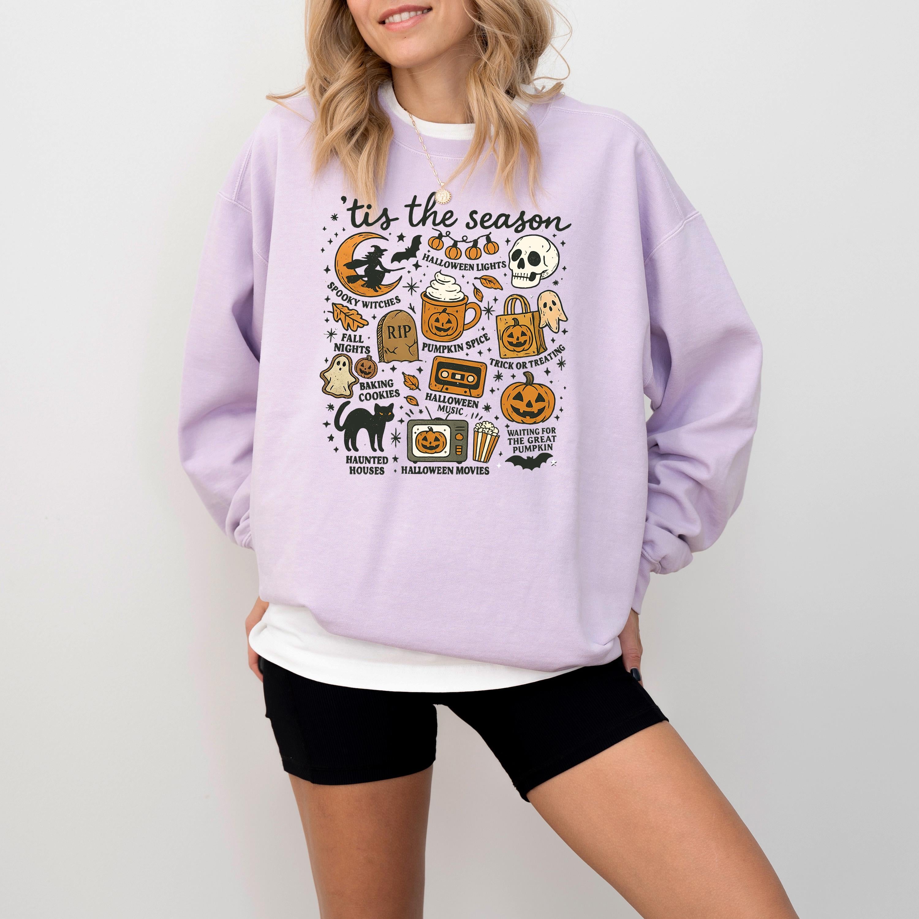 Halloween Comfort Colors Sweatshirt, Fall DTG Design, Jack O' Lantern, Autumn, Spooky Crewneck, Trick or Treat, Pumpkin Spice, Witch Sweater