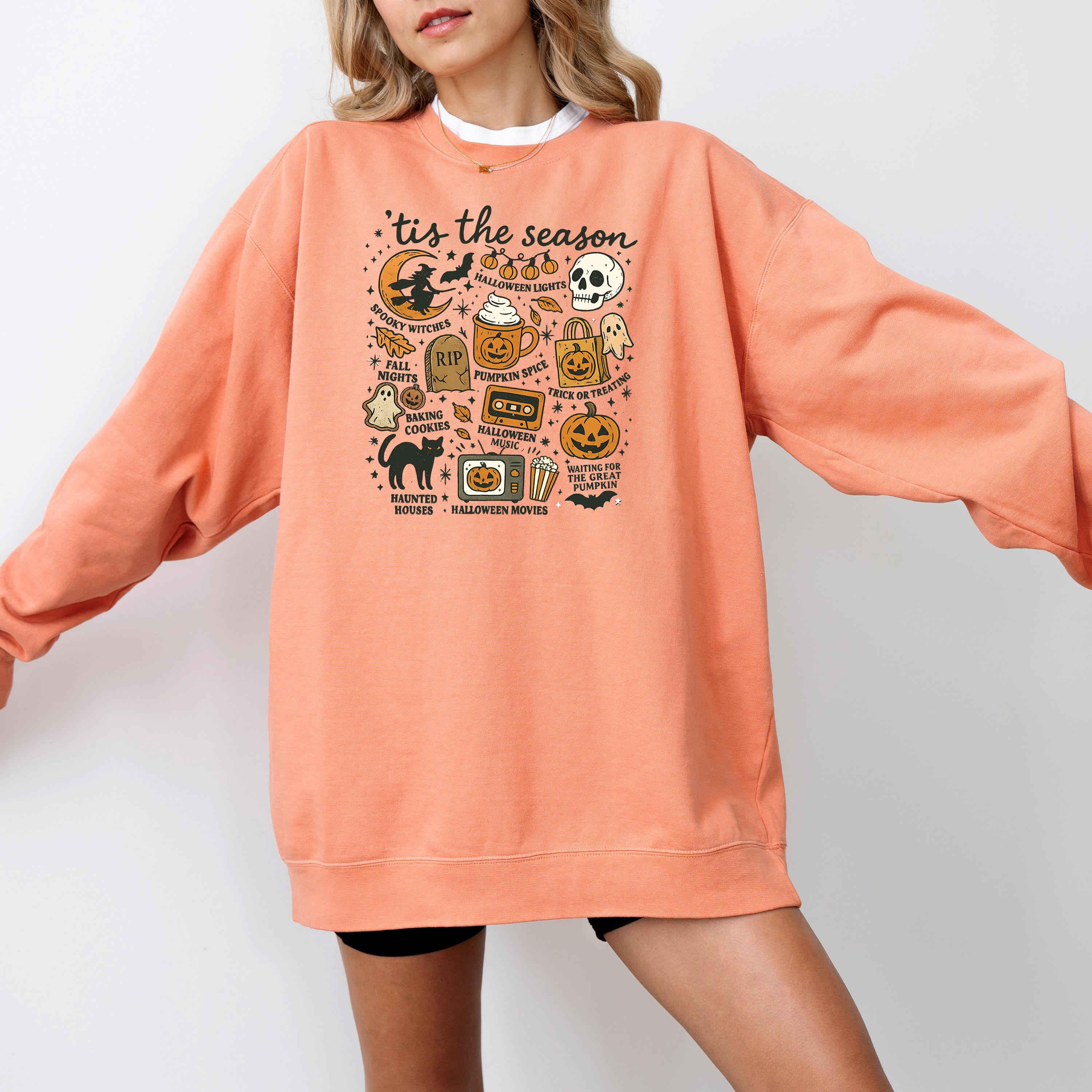 Halloween Comfort Colors Sweatshirt, Fall DTG Design, Jack O' Lantern, Autumn, Spooky Crewneck, Trick or Treat, Pumpkin Spice, Witch Sweater