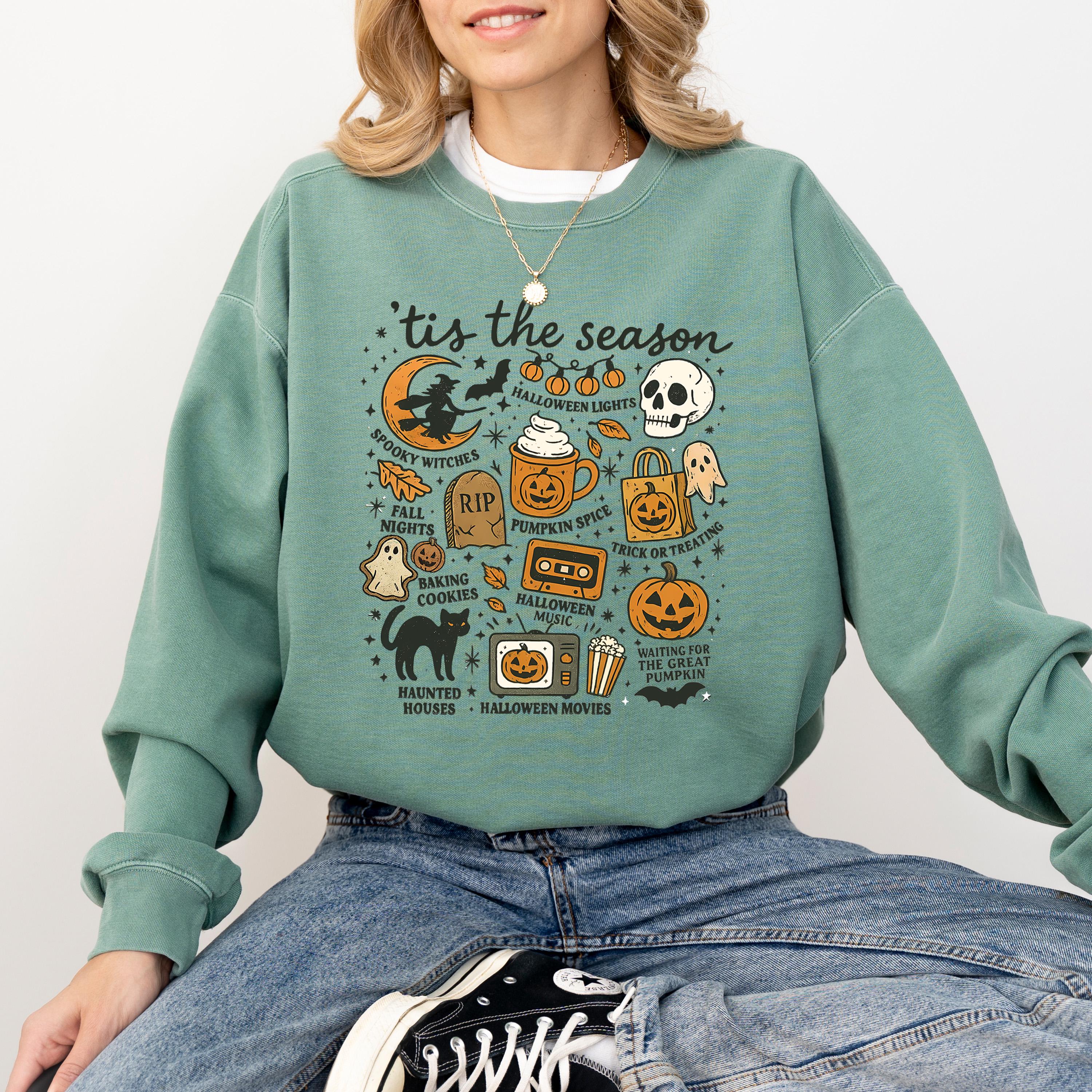 Halloween Comfort Colors Sweatshirt, Fall DTG Design, Jack O' Lantern, Autumn, Spooky Crewneck, Trick or Treat, Pumpkin Spice, Witch Sweater