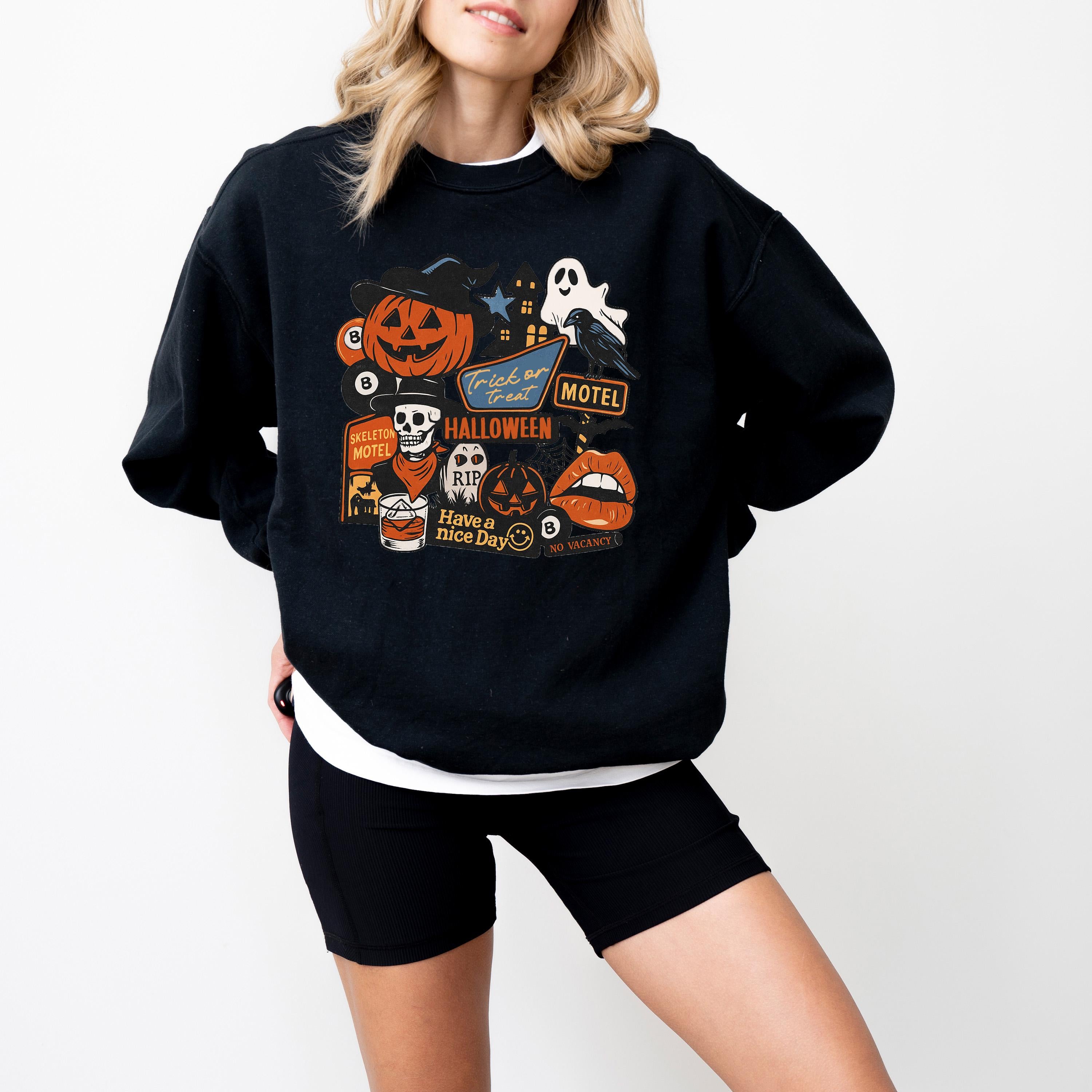 Trick or Treat Halloween Comfort Colors Sweatshirt, Fall DTG Design, Jack O' Lantern, Autumn, Spooky Crewneck, Pumpkin Spice, Witch Sweater