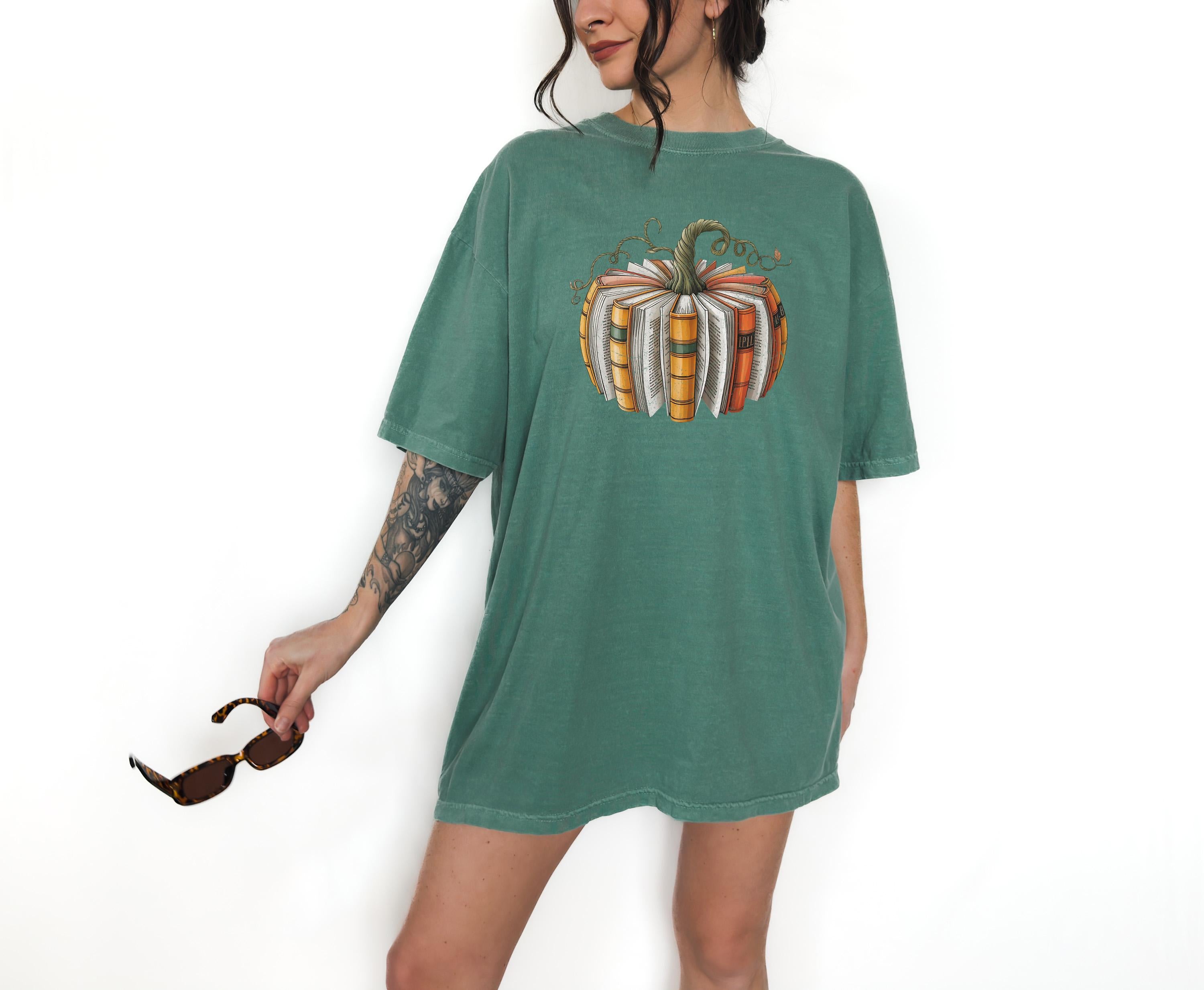 Bookish Comfort Colors T Shirt, Pumpkin Design Tshirt, Halloween shirt, Autumn Tee, Fall Tee, Thankful Pumpkin Shirt, Book Lover Crewneck