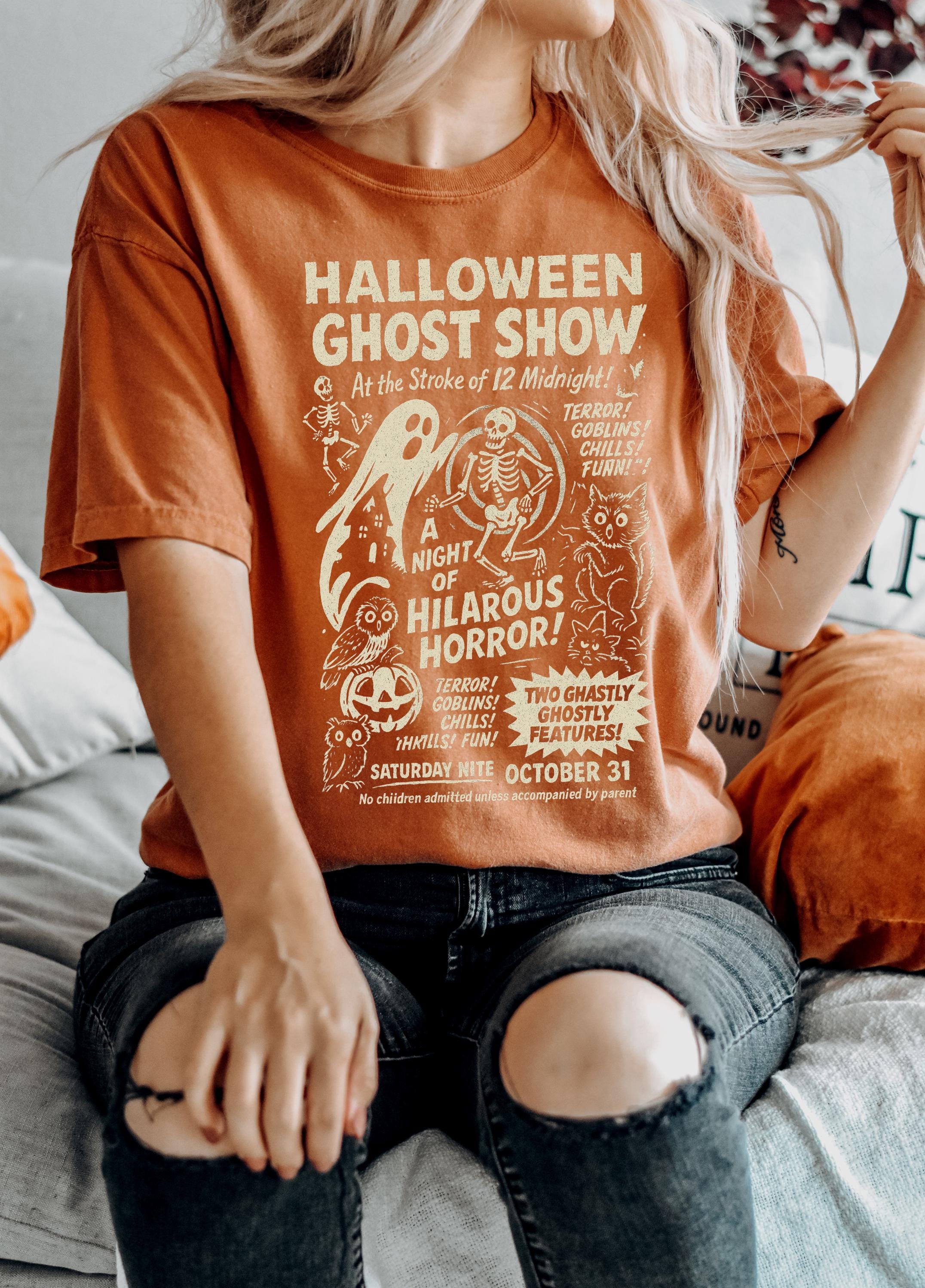 Halloween Ghost Show Halloween Comfort Colors Tee Retro Spooky Collage Tee Fall Shirt Autumn T Shirt October 31st, Hallows Eve