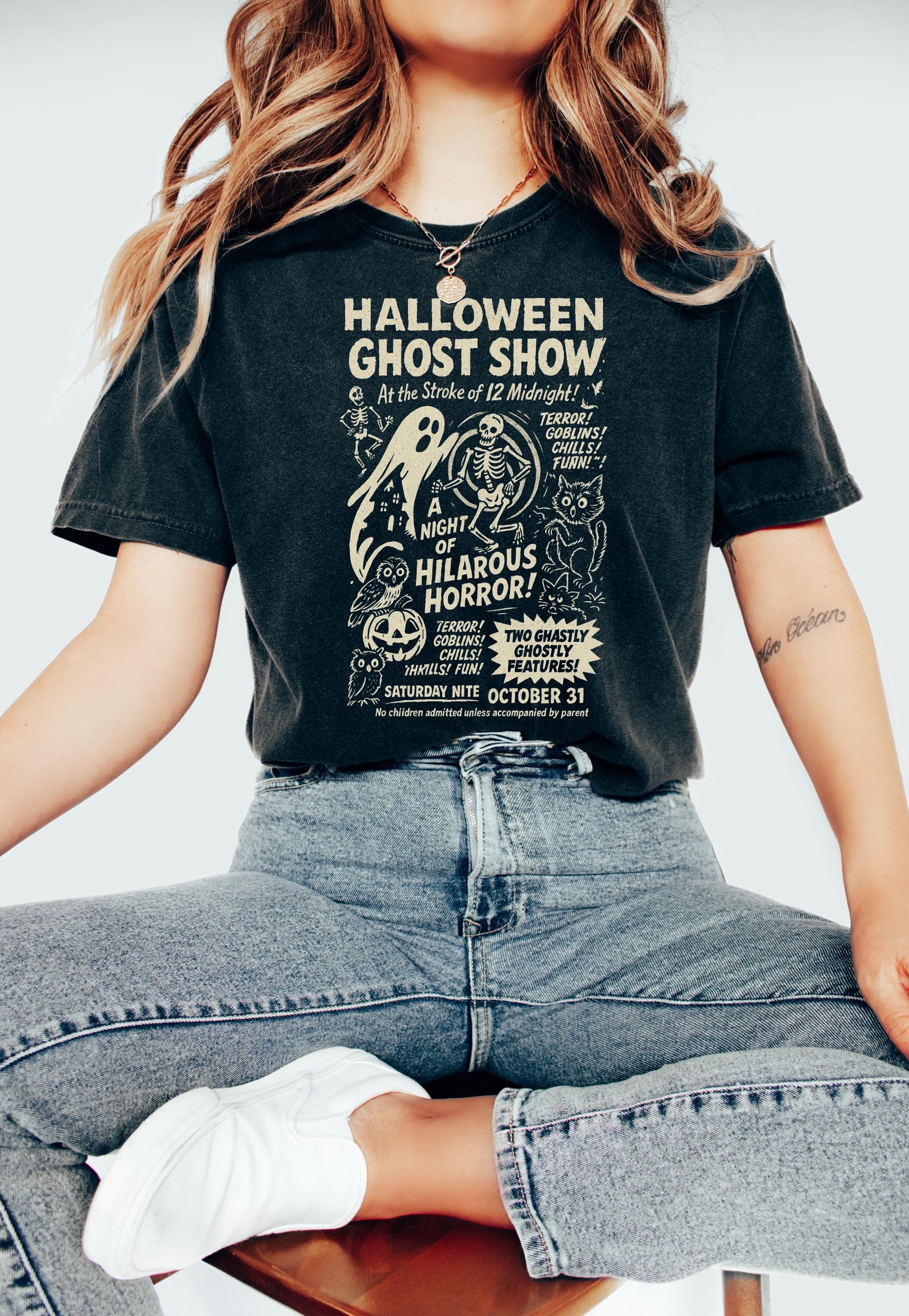 Halloween Ghost Show Halloween Comfort Colors Tee Retro Spooky Collage Tee Fall Shirt Autumn T Shirt October 31st, Hallows Eve