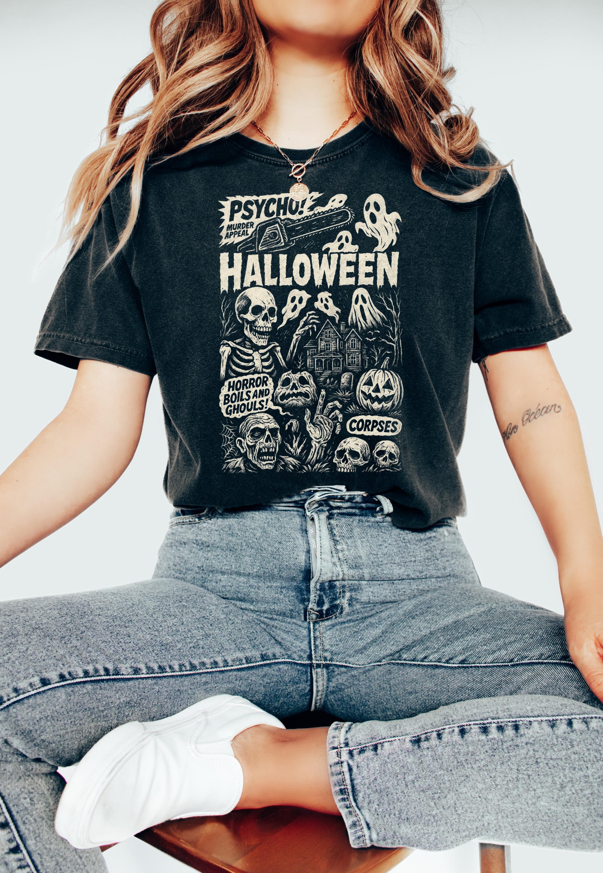 Spooky Halloween Comfort Colors Shirt, October 31st, Monsters Ghosts Jack O Lantern Design