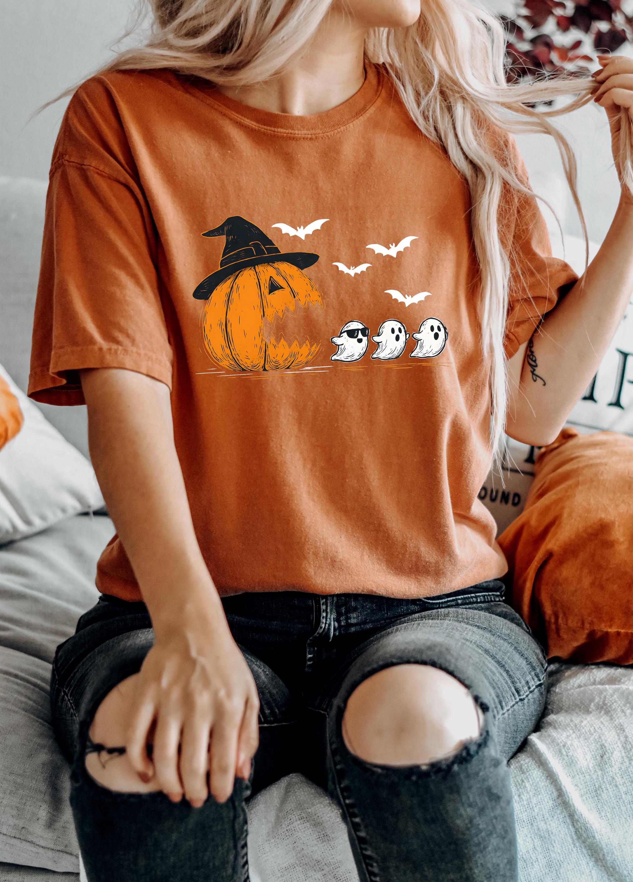 Pumpkin Eating Ghosts Comfort Colors Shirt, Vintage Arcade Game Thanksgiving, Fall Pumpkin Shirt, Retro Fall Tshirt, Autumn Tee