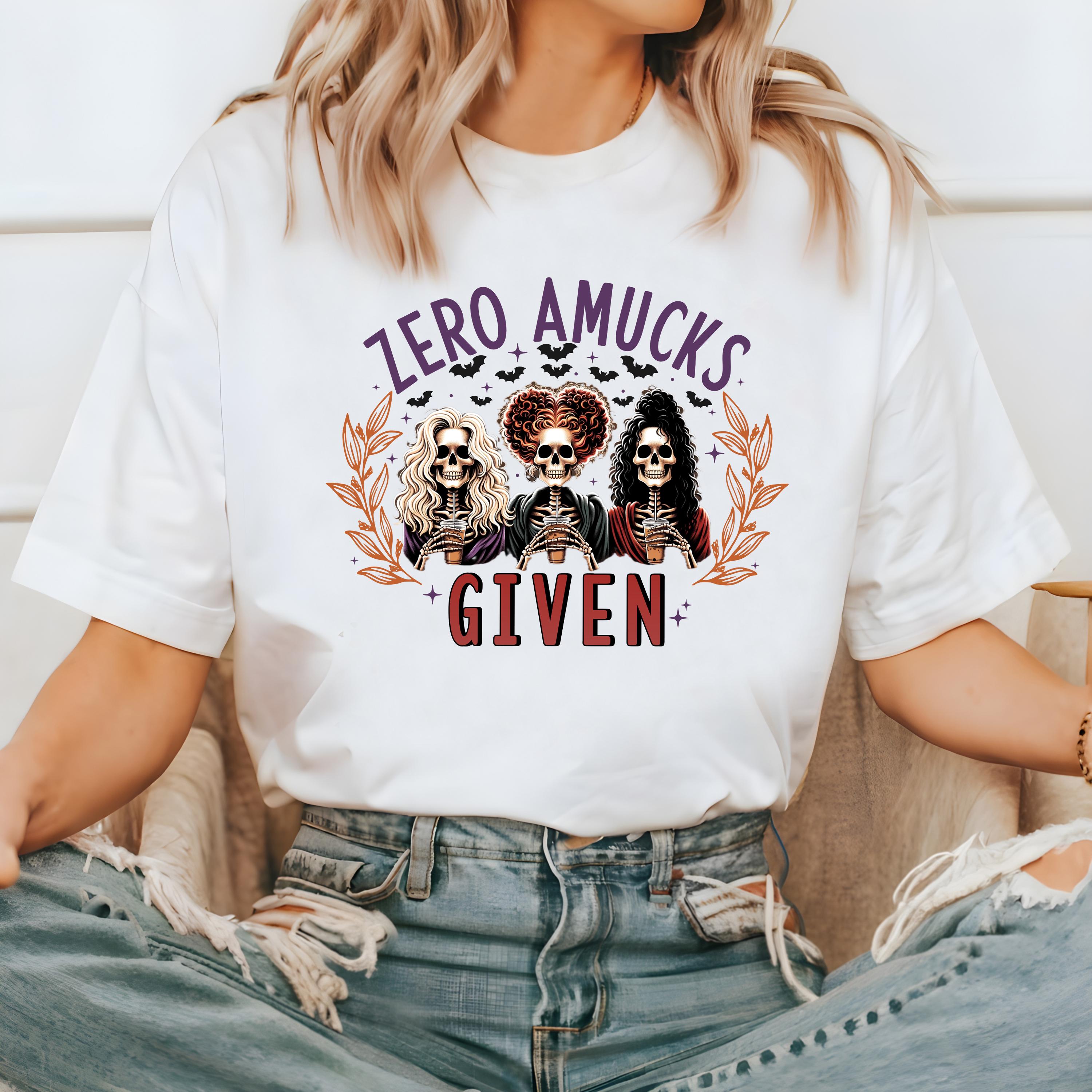 Zero Amucks Given Halloween Comfort Colors Shirt, Skeleton Shirt, Spooky Witch Shirt, Retro Fall T-Shirt, Boxy Tee, Unisex Autumn T