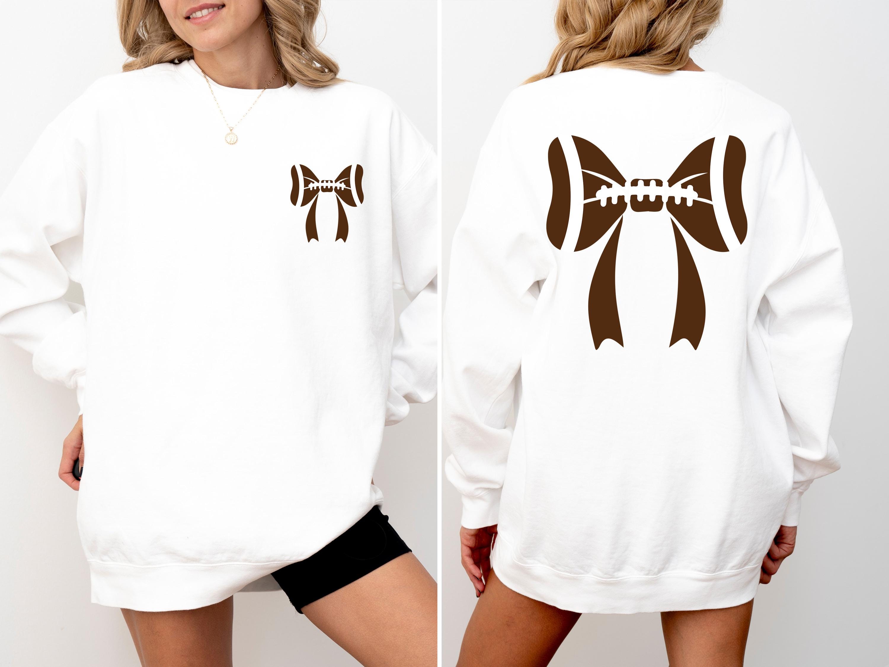 Football Bow Comfort Colors Sweatshirt Front and Back, Football Fan Crew, Girly Football Design, Football Crewneck Cute Football Sweatshirt
