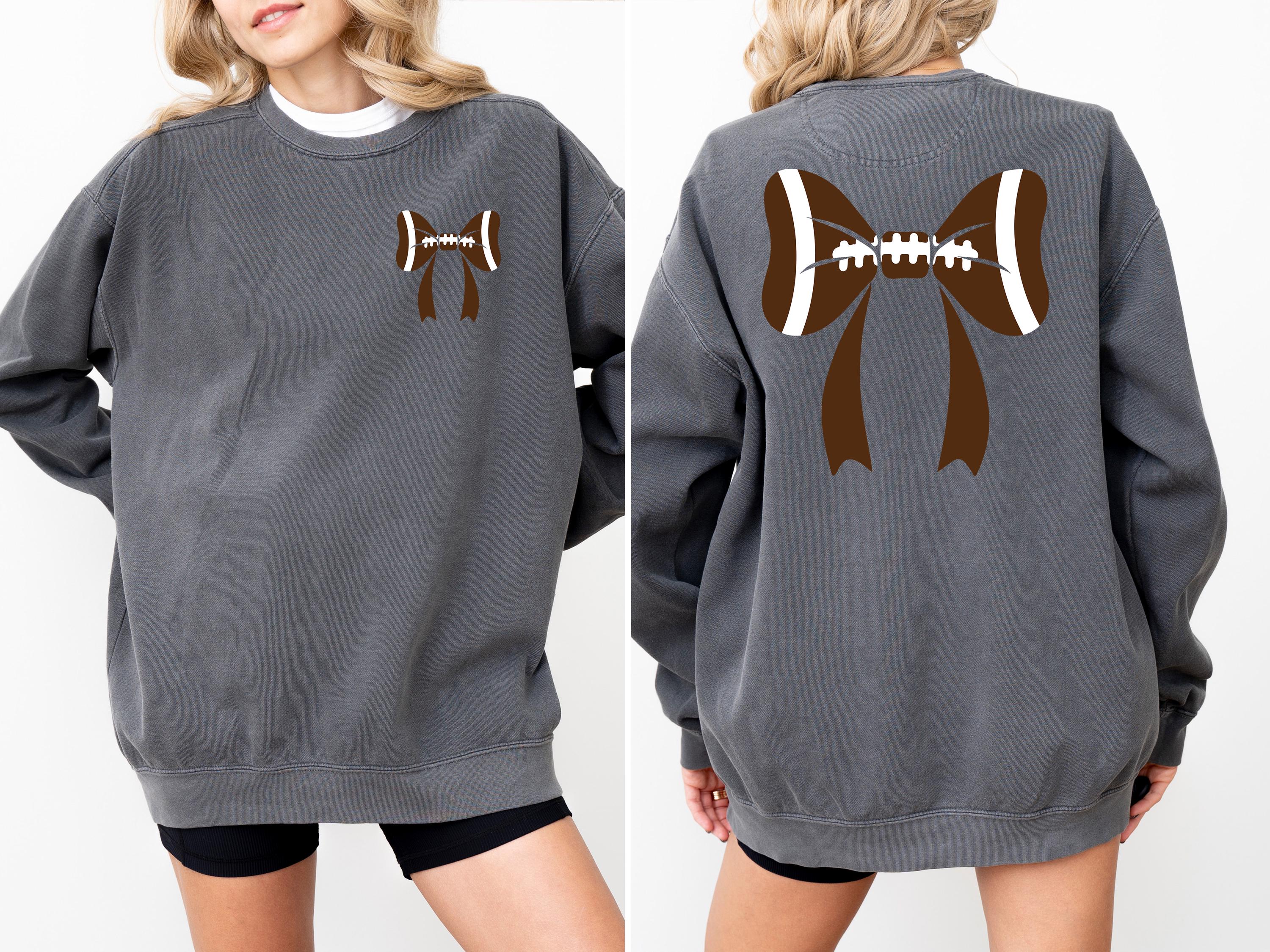 Football Bow Comfort Colors Sweatshirt Front and Back, Football Fan Crew, Girly Football Design, Football Crewneck Cute Football Sweatshirt