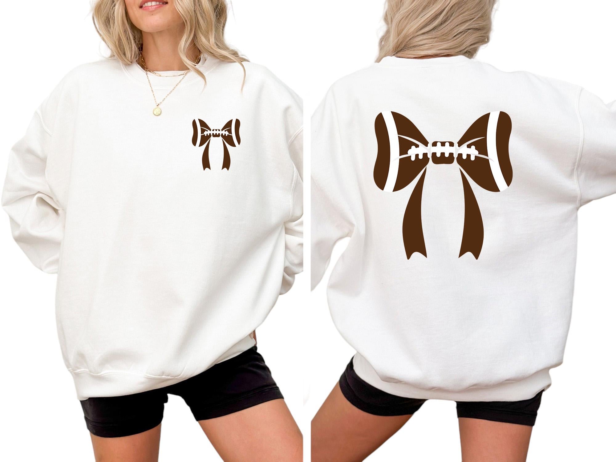 Cute Football Bows Sweatshirt, Football Fan Sweater, Football Design For the Girls, Football Game Day Crewneck Cute Football Sweatshirt