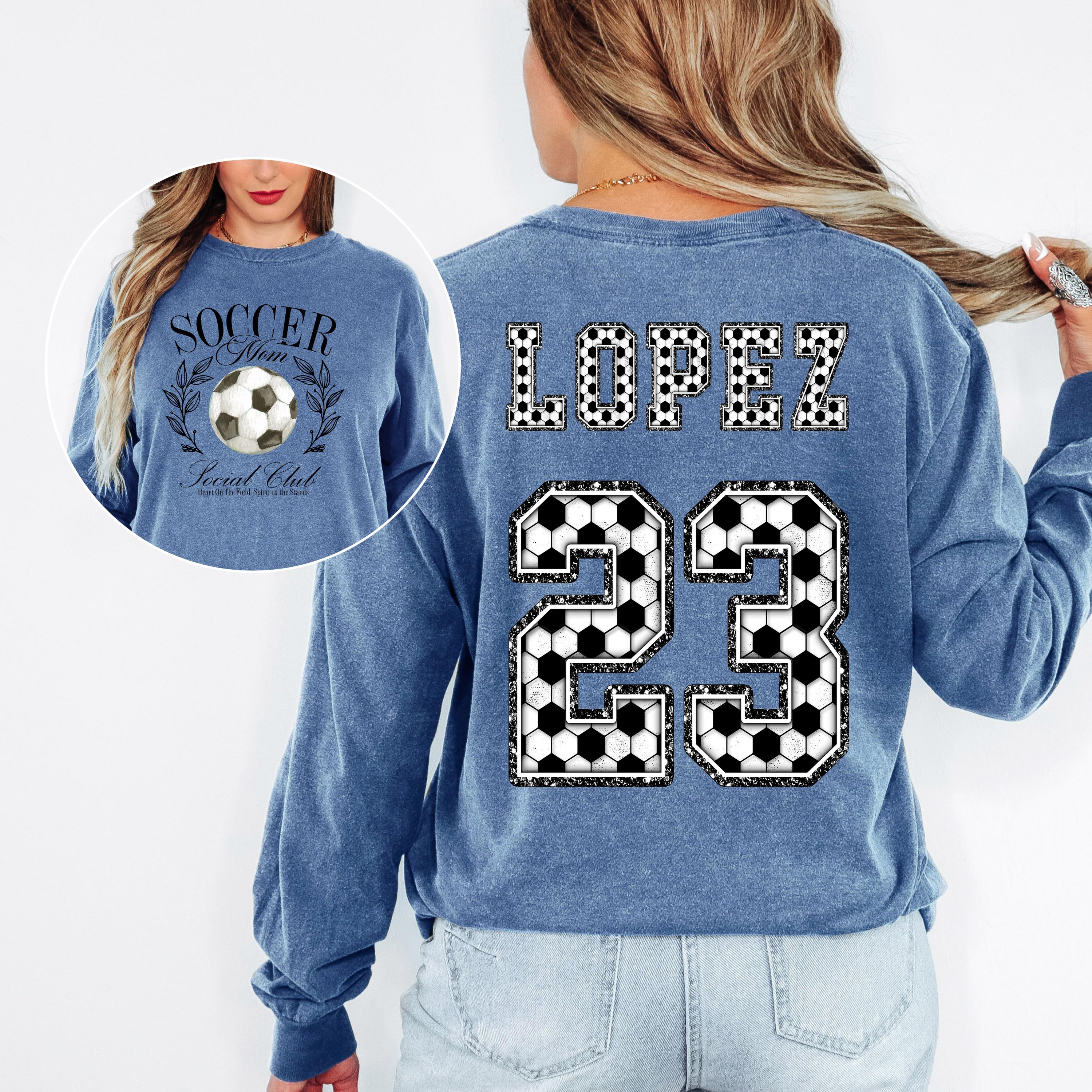 Custom Name / Number Long Sleeve Retro Comfort Colors Shirt, Soccer Design, Sideline Social Club
