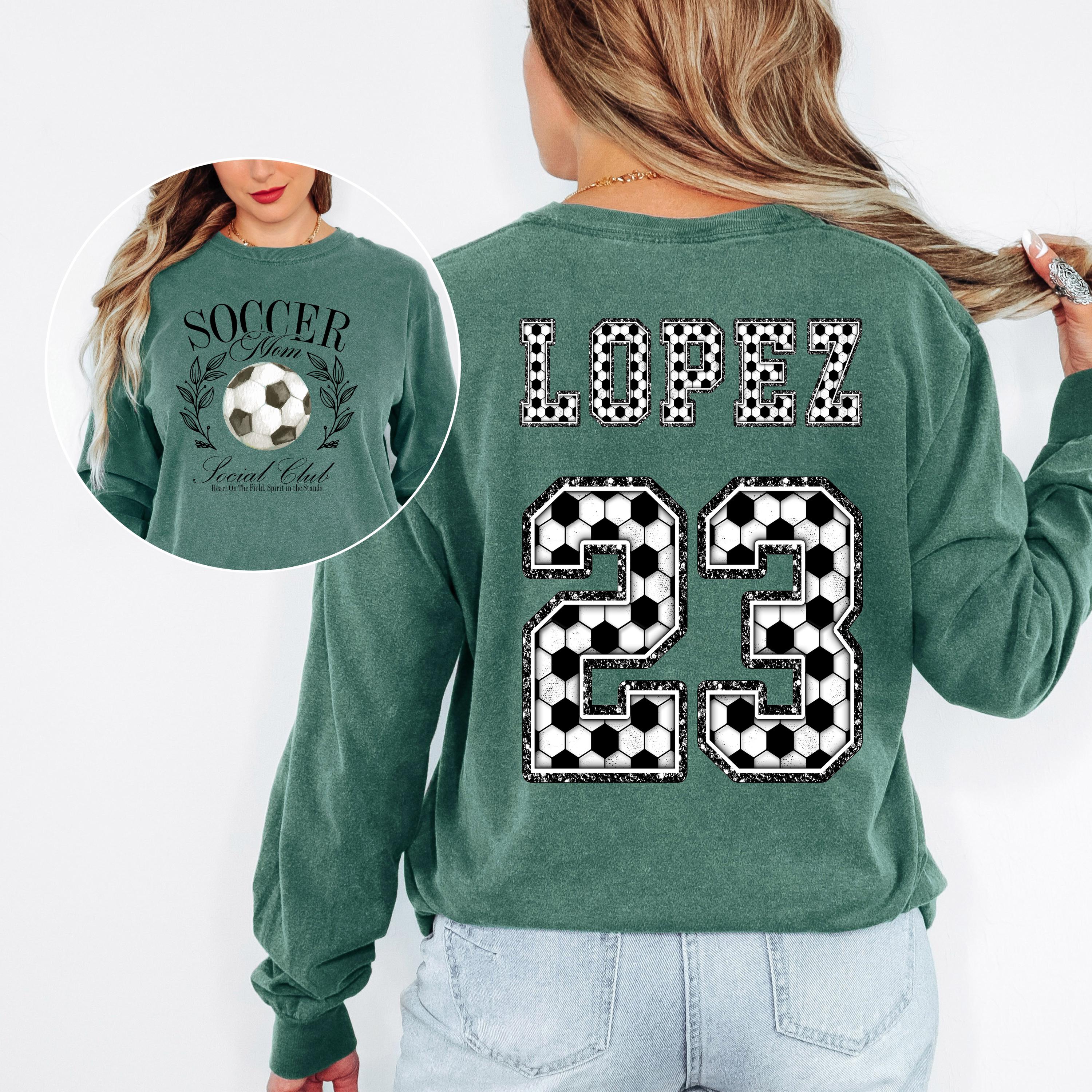Custom Name / Number Long Sleeve Retro Comfort Colors Shirt, Soccer Design, Sideline Social Club