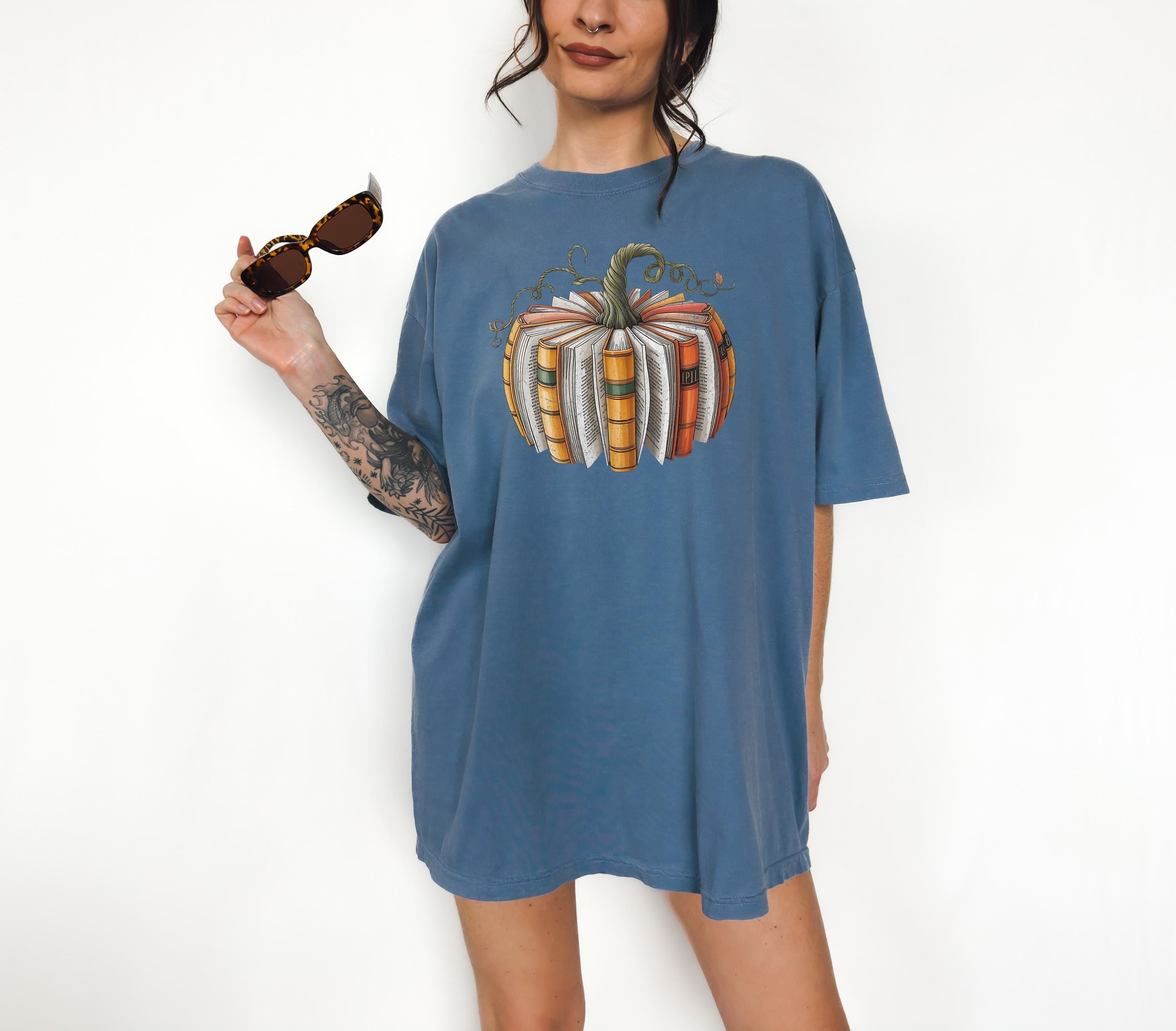 Bookish Comfort Colors T Shirt, Pumpkin Design Tshirt, Halloween shirt, Autumn Tee, Fall Tee, Thankful Pumpkin Shirt, Book Lover Crewneck