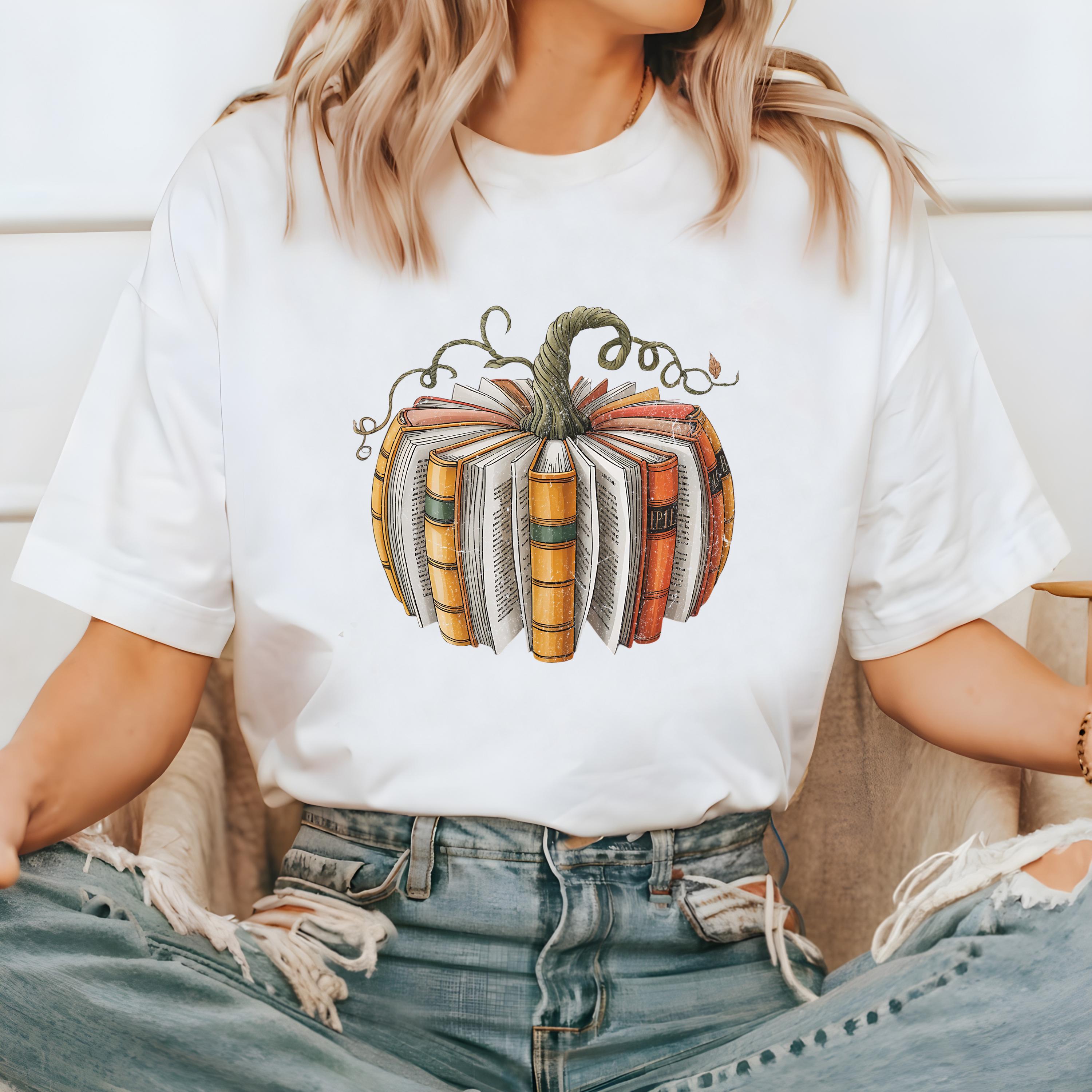 Bookish Comfort Colors T Shirt, Pumpkin Design Tshirt, Halloween shirt, Autumn Tee, Fall Tee, Thankful Pumpkin Shirt, Book Lover Crewneck
