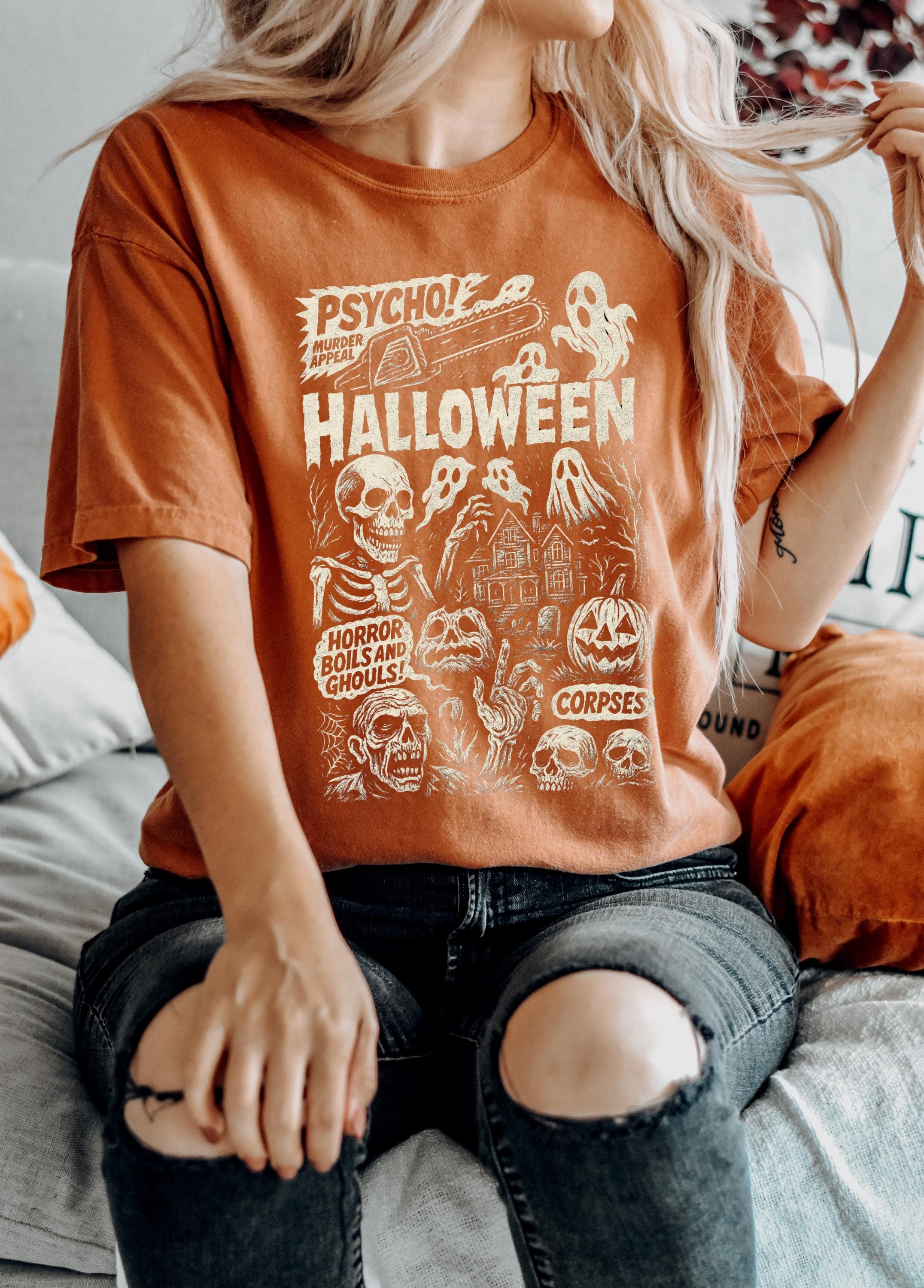 Spooky Halloween Comfort Colors Shirt, October 31st, Monsters Ghosts Jack O Lantern Design