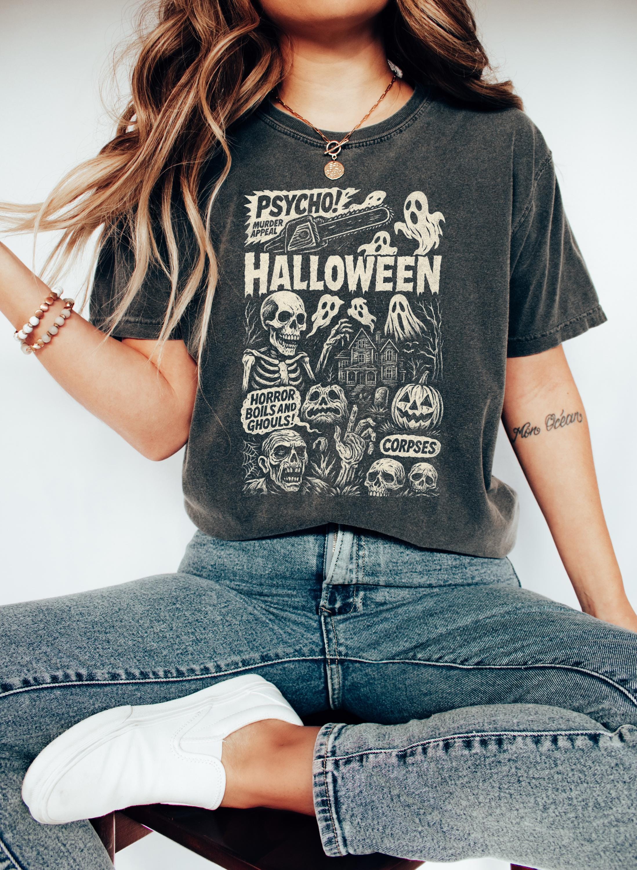 Spooky Halloween Comfort Colors Shirt, October 31st, Monsters Ghosts Jack O Lantern Design