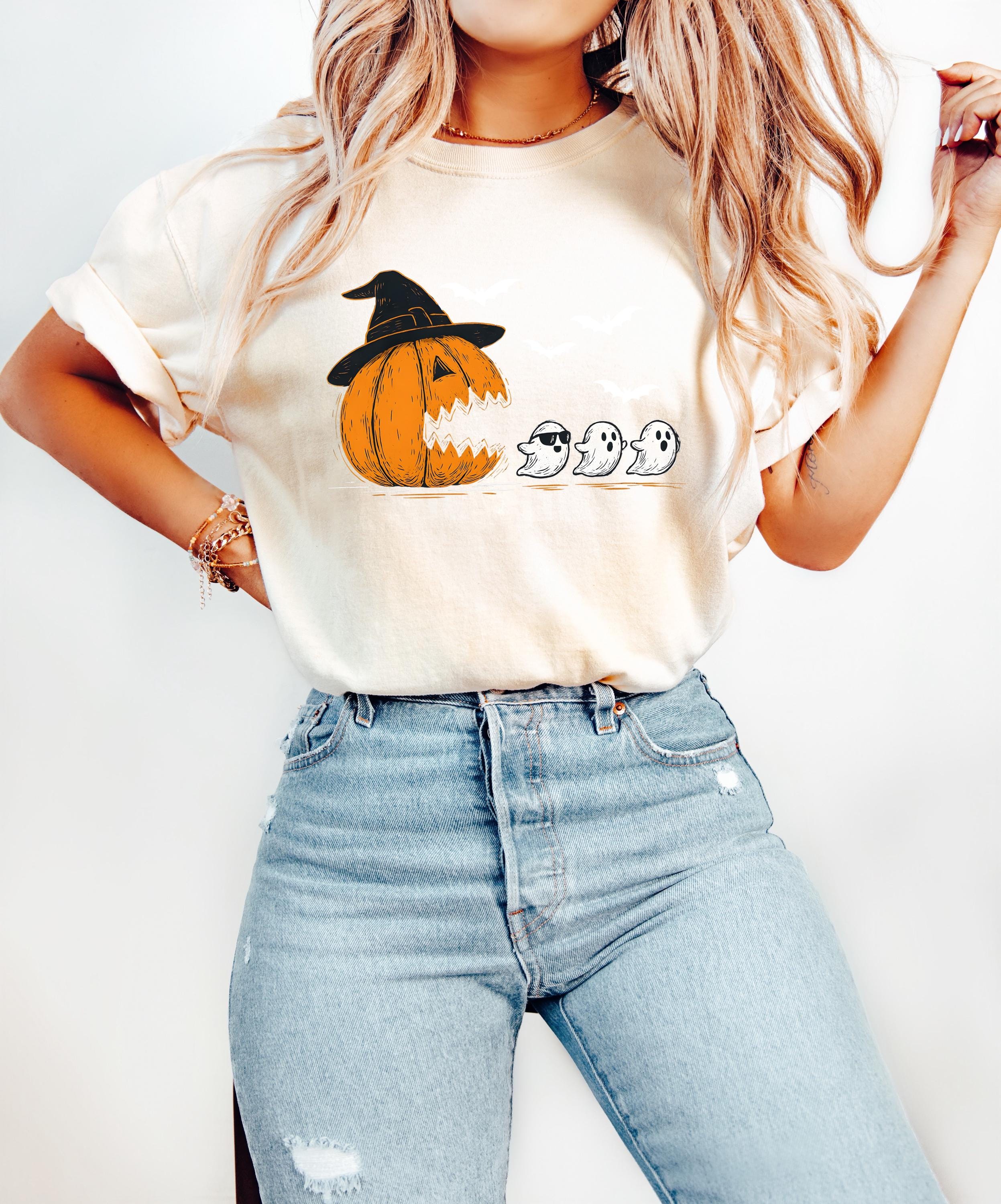 Pumpkin Eating Ghosts Comfort Colors Shirt, Vintage Arcade Game Thanksgiving, Fall Pumpkin Shirt, Retro Fall Tshirt, Autumn Tee